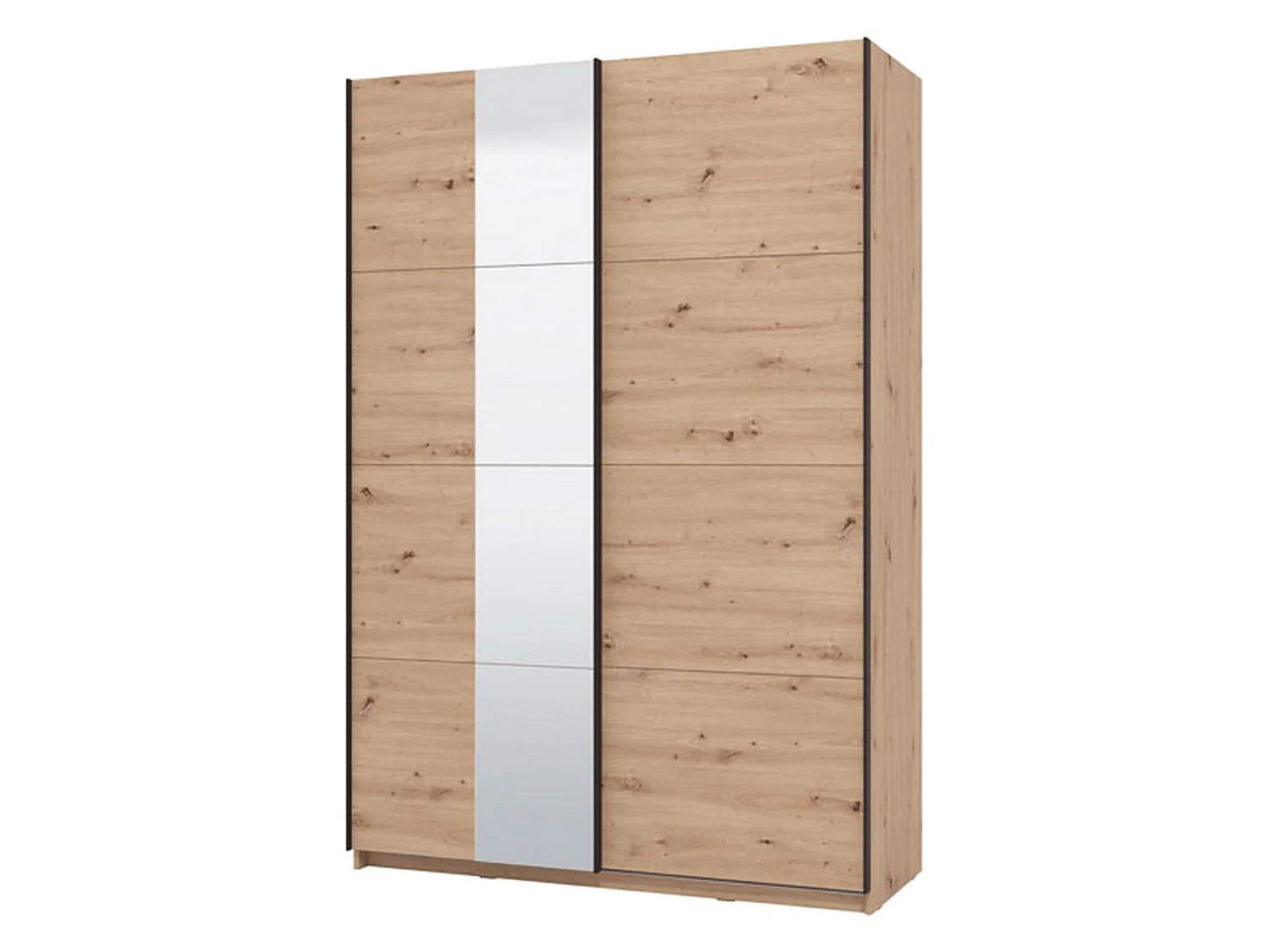 Großer Schrank Pasturo, Garderobe, 146x218 cm, Eiche Braun, Schlafzimmerschrank, 2 Regale, Schiebetür