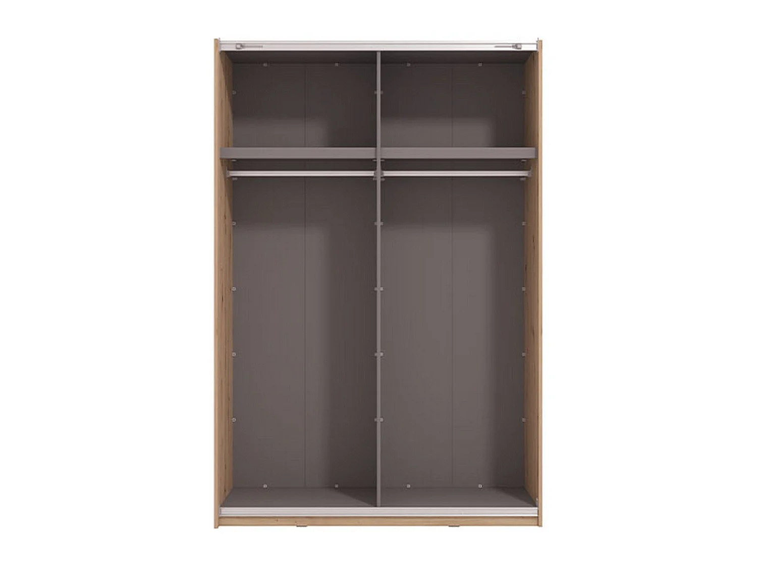 Großer Schrank Pasturo, Garderobe, 146x218 cm, Eiche Braun, Schlafzimmerschrank, 2 Regale, Schiebetür