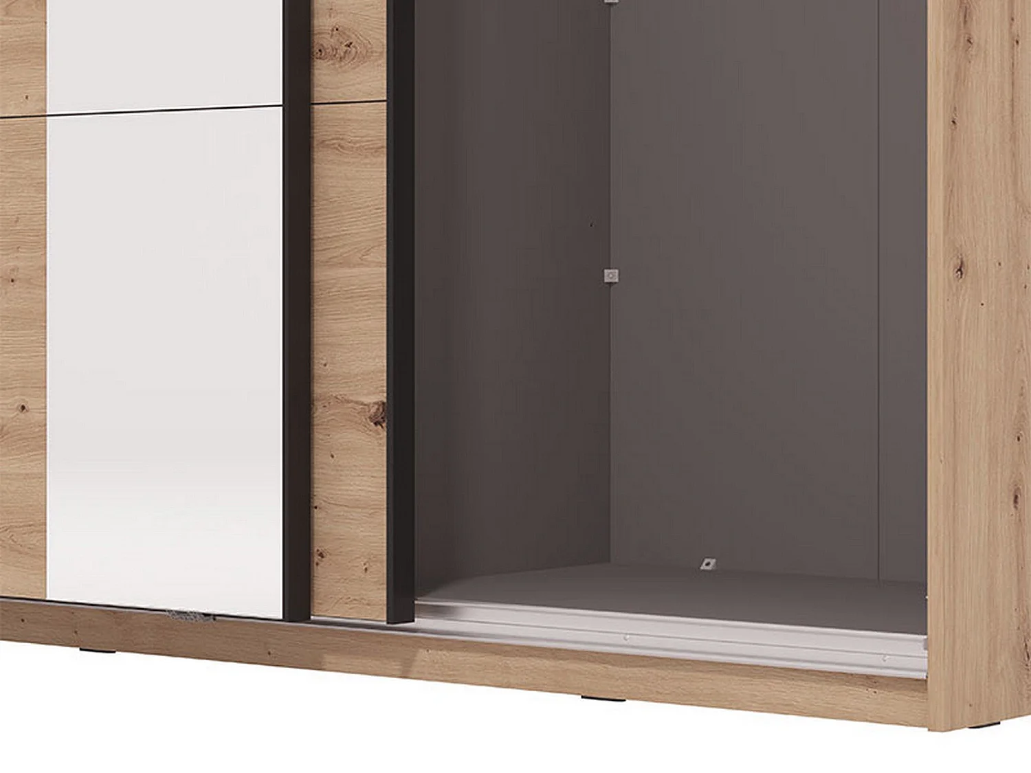 Großer Schrank Pasturo, Garderobe, 146x218 cm, Eiche Braun, Schlafzimmerschrank, 2 Regale, Schiebetür