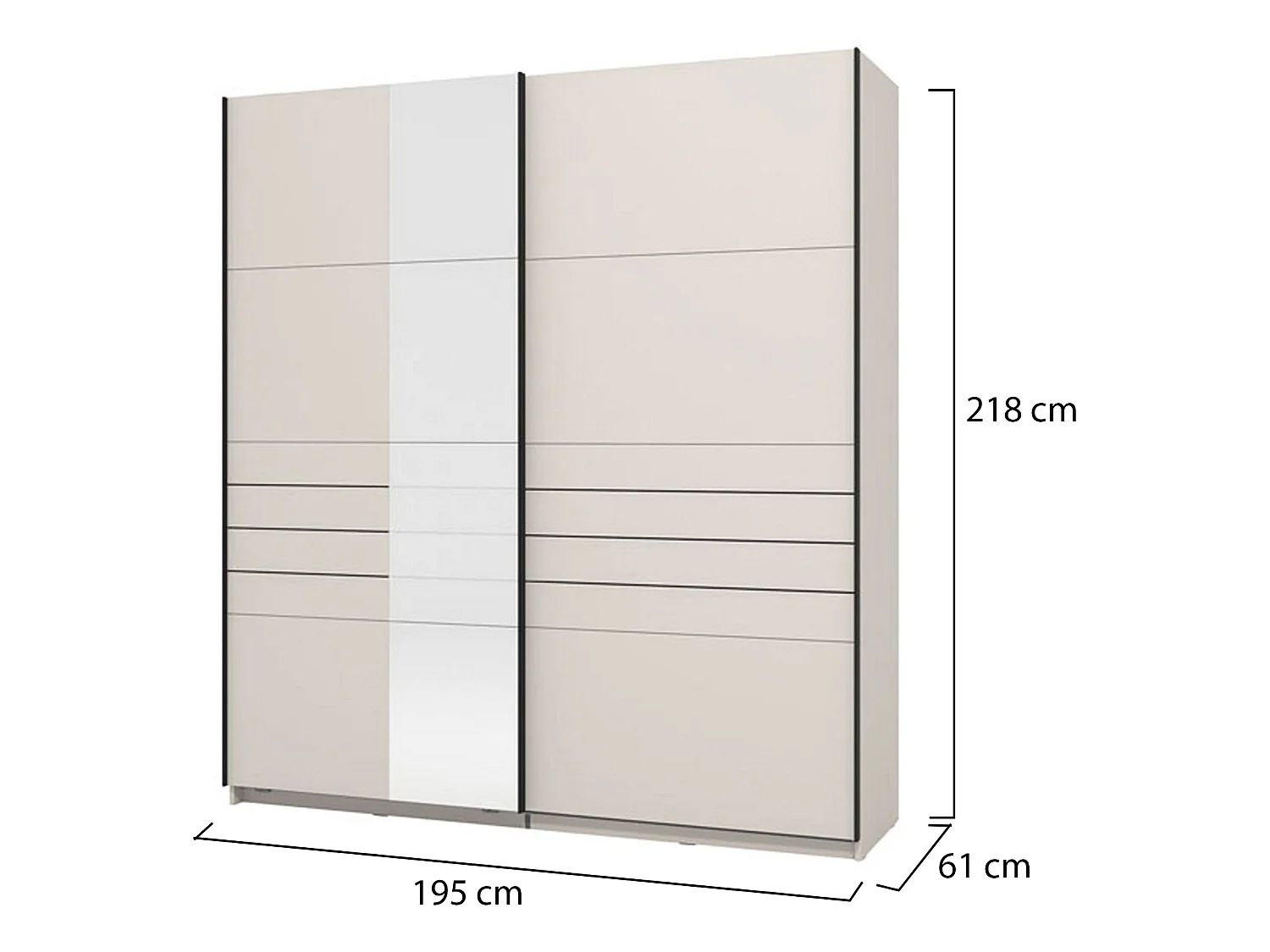 Großer Kleiderschrank Siri, Garderobe, 195x218h cm Cremeweiß, Schlafzimmer, 2 Böden, Schiebetüren