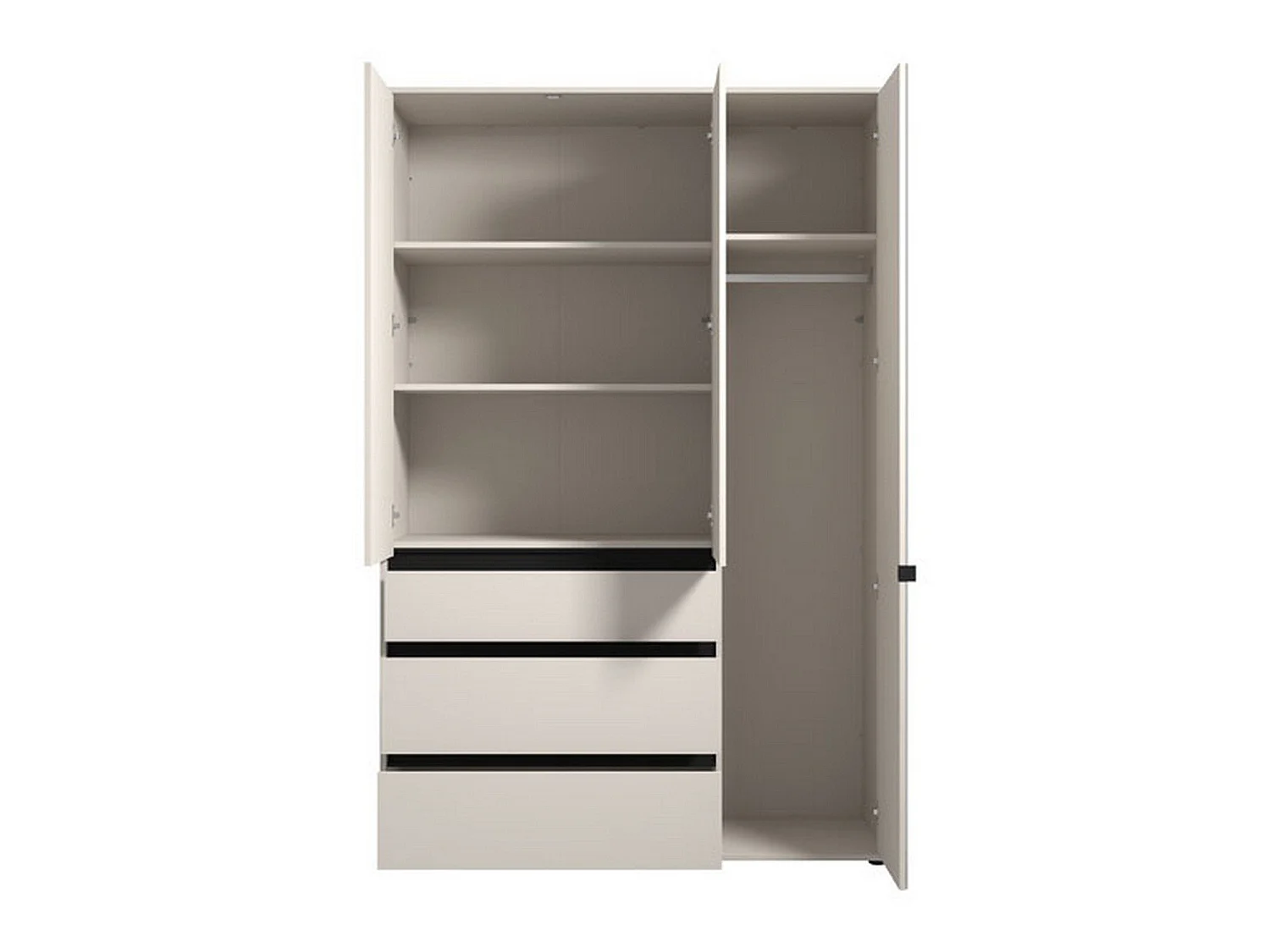 Kleiderschrank 3 Türen Ilbonoo, 4 Regalböden, 138x55 cm Weiß, Schlafzimmer-Schrank, 3 Schubladen, Kleiderstange