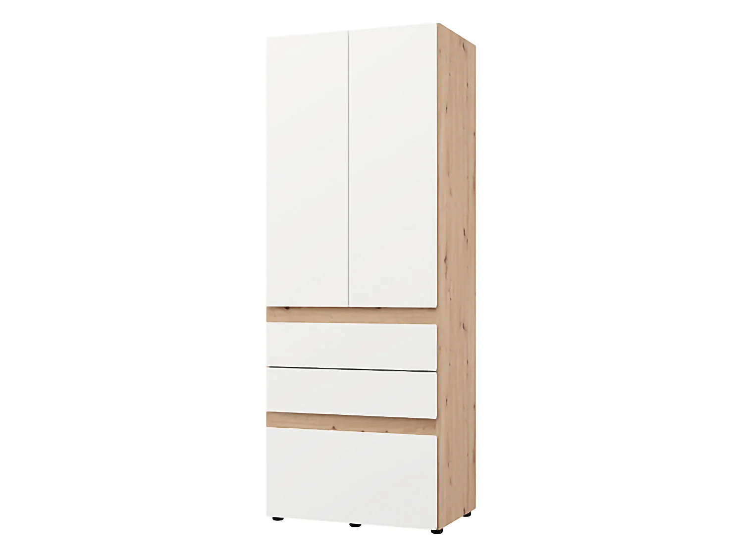 Guardaroba 2 Ante Venas, Appendiabiti, 79x208h cm Bianco Opaco, Armadio Camera da Letto, 3 Cassetti, un Ripiano