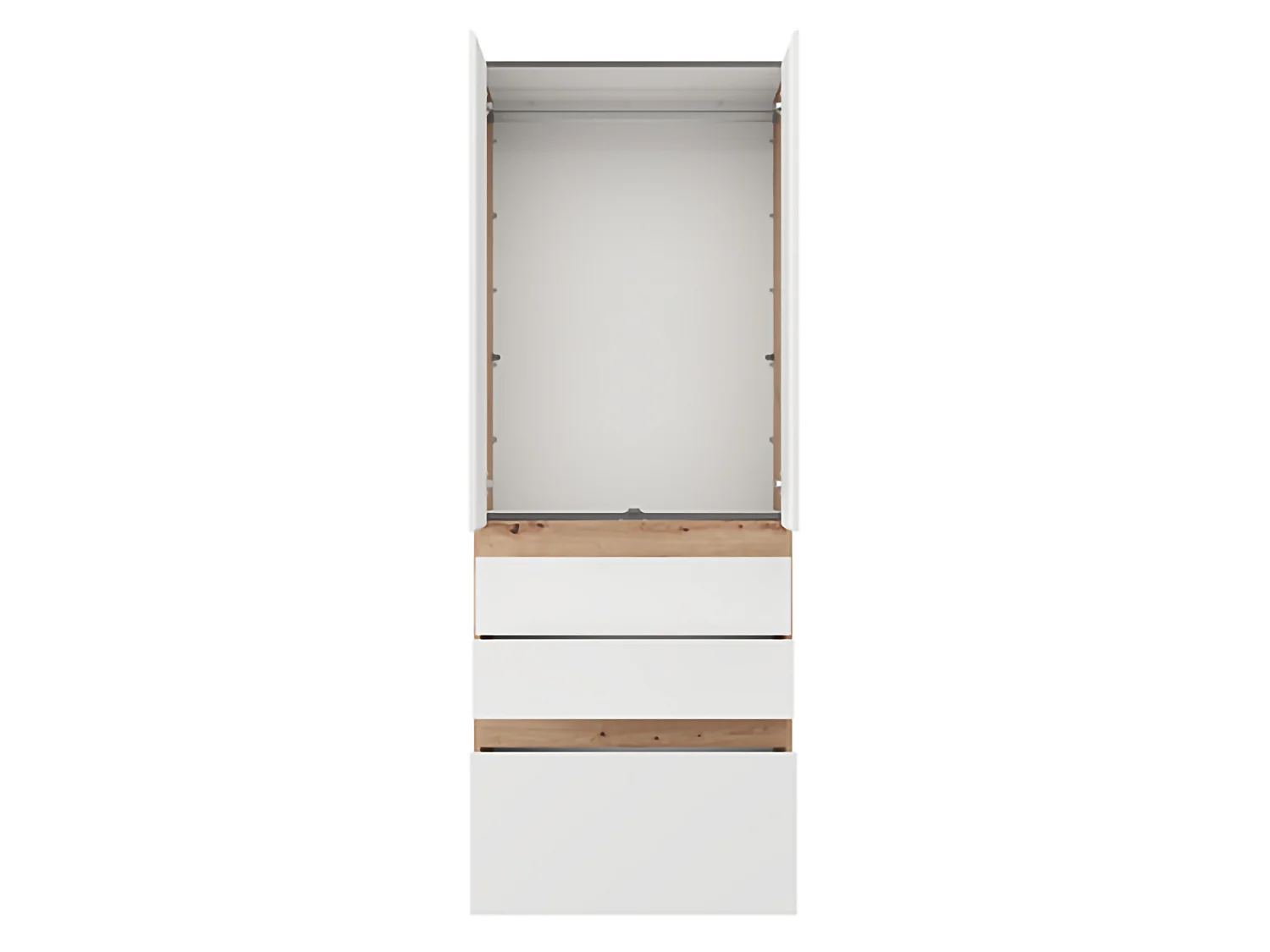 Guardaroba 2 Ante Venas, Appendiabiti, 79x208h cm Bianco Opaco, Armadio Camera da Letto, 3 Cassetti, un Ripiano