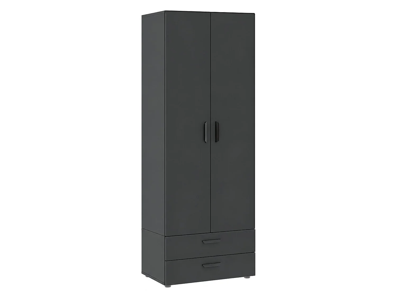 Guardaroba 2 Ante Buriasco, un Ripiano, 74x214h cm Nero Antracite, Armadio Camera da Letto, 2 Cassetti, Appendiabiti