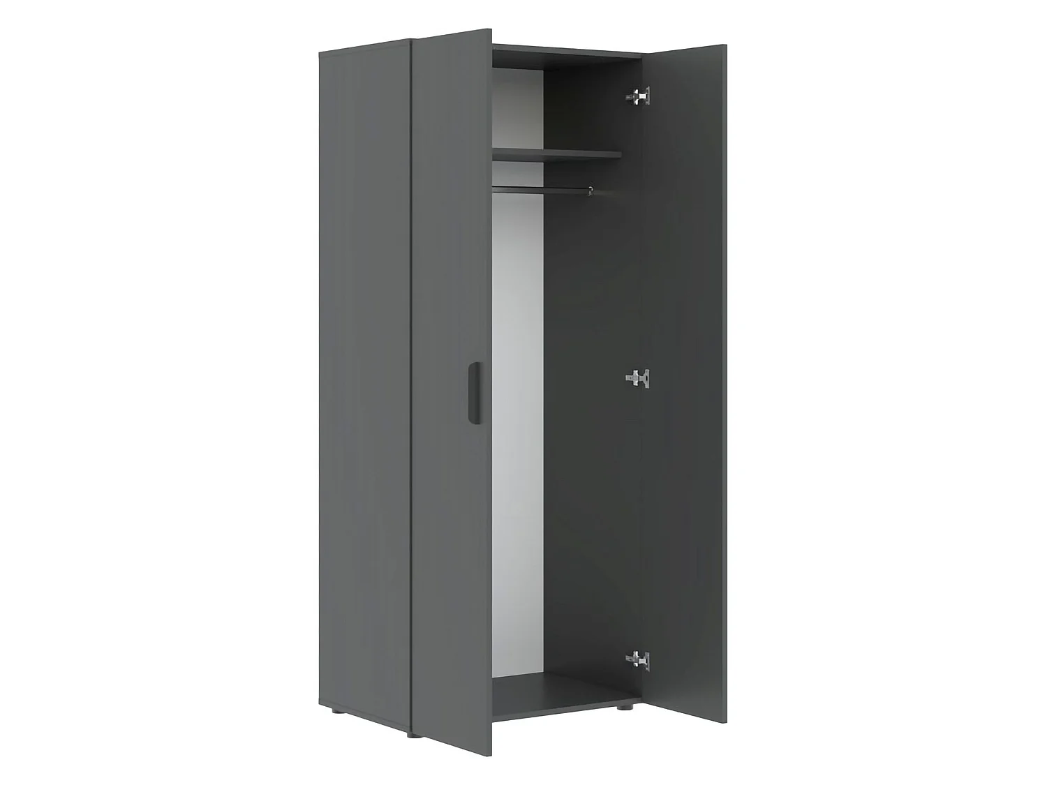 Guardaroba 2 Ante Buriasco, un Ripiano, 74x214h cm Nero Antracite, Armadio Camera da Letto, 2 Cassetti, Appendiabiti
