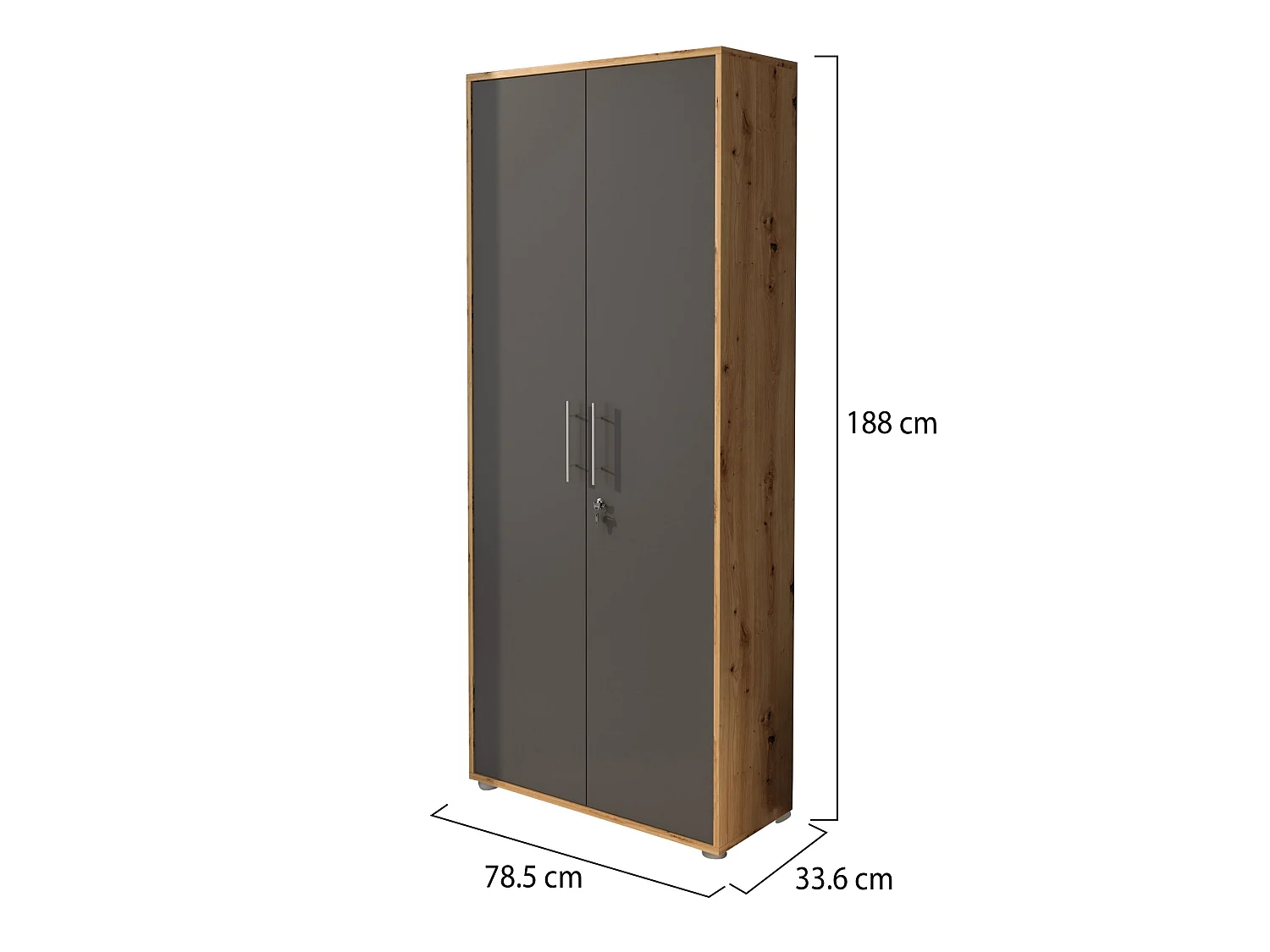 Armoire Multiusage 2 Portes Saponara, 4 Étagères, 79x188h cm Chêne Marron, 2 Portes, 5 Compartiments