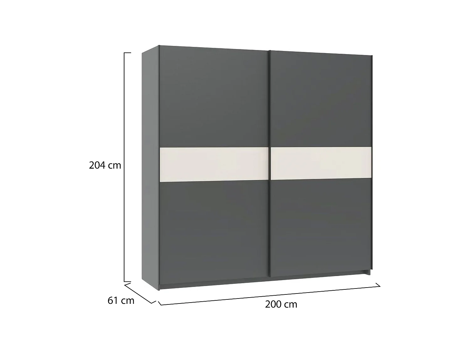 Guardaroba 2 Ante Nalika, 2 Ripiani, 200x204h cm Nero Antracite, Armadio Camera da Letto, Appendiabiti, 2 Ante