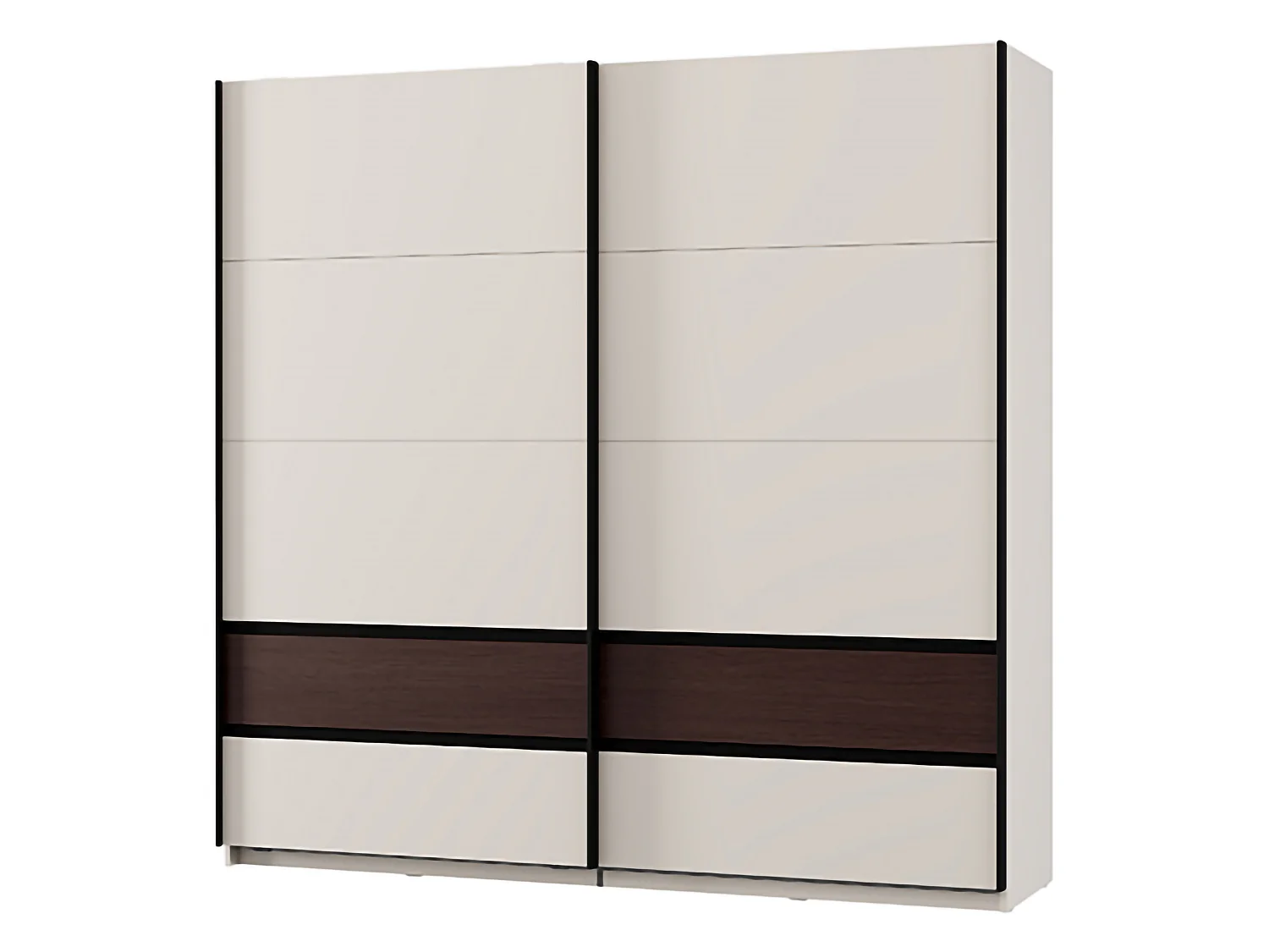 Schrank 2 Türen Vangvi, 2 Fächer, 220x217h cm Cremeweiß, Kleiderschrank Schlafzimmer, Kleiderstange, Schiebetüren