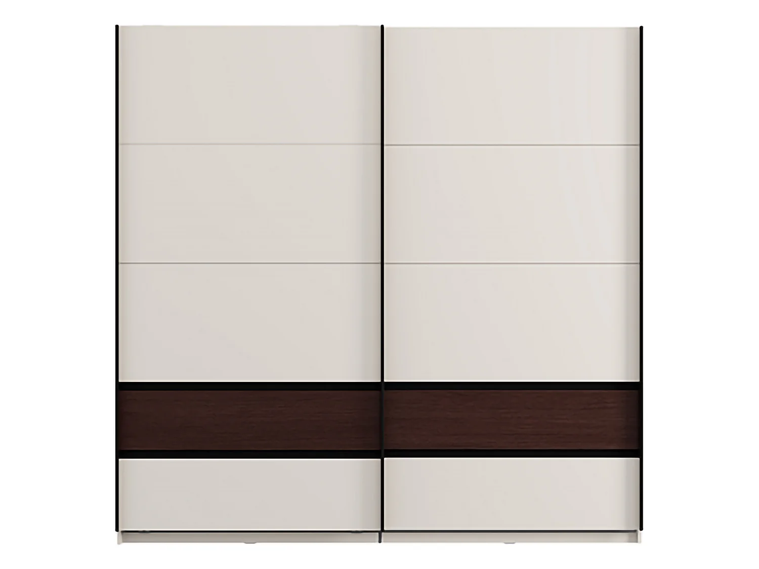Schrank 2 Türen Vangvi, 2 Fächer, 220x217h cm Cremeweiß, Kleiderschrank Schlafzimmer, Kleiderstange, Schiebetüren