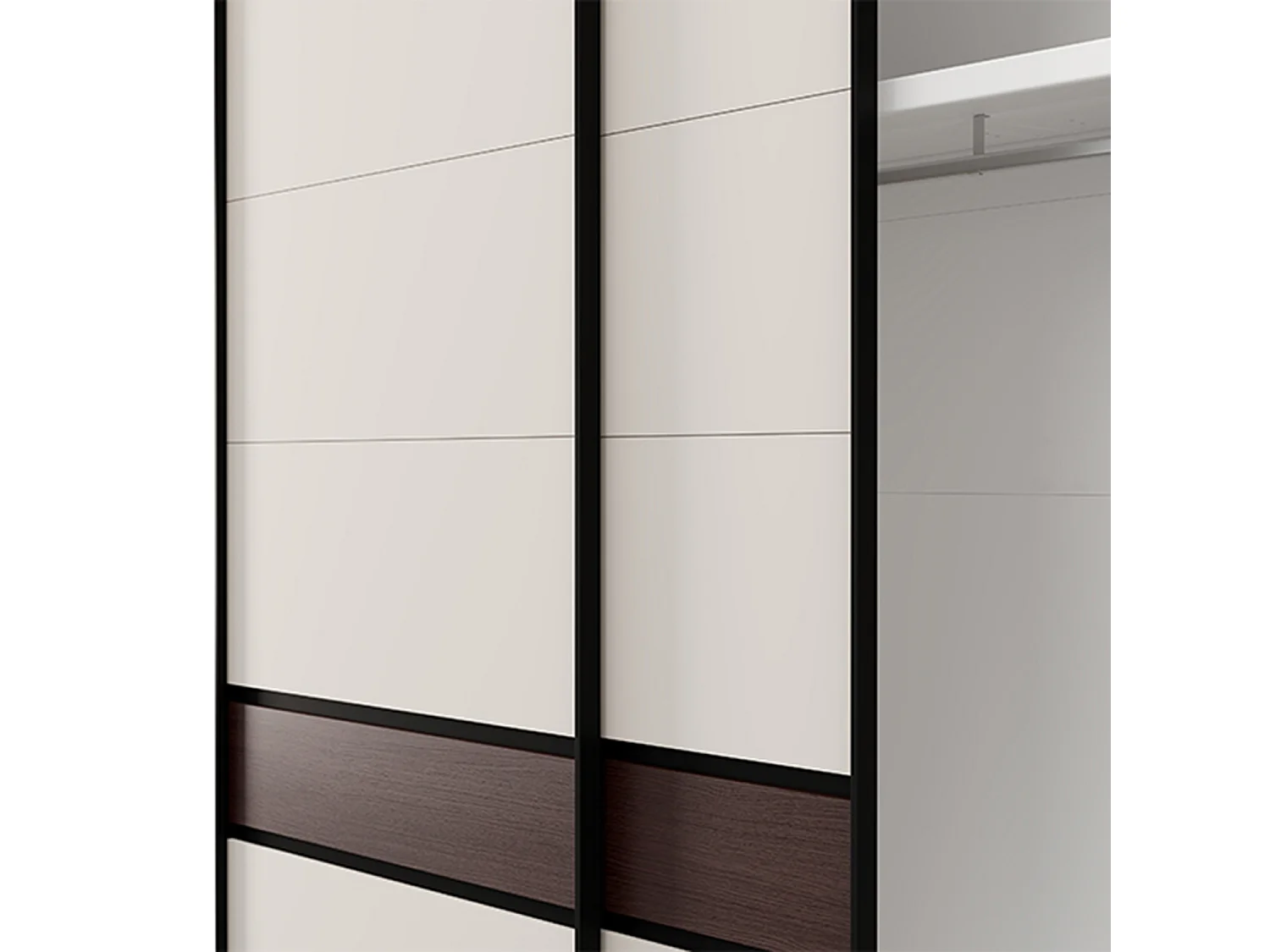 Schrank 2 Türen Vangvi, 2 Fächer, 220x217h cm Cremeweiß, Kleiderschrank Schlafzimmer, Kleiderstange, Schiebetüren