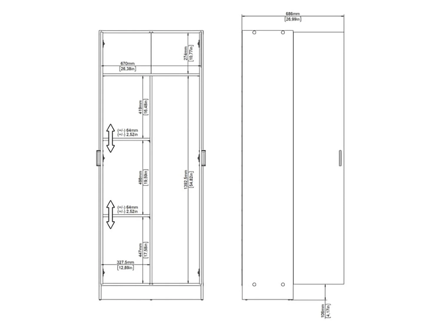 Armadio Multiuso 2 Ante Soresina, 3 Ripiani, 70x181h cm Marrone Rovere, 2 Ante, 5 Vani