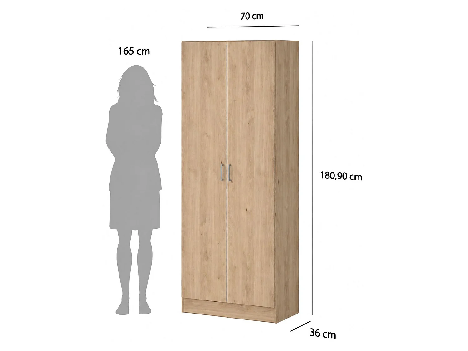 Armadio Multiuso 2 Ante Soresina, 3 Ripiani, 70x181h cm Marrone Rovere, 2 Ante, 5 Vani