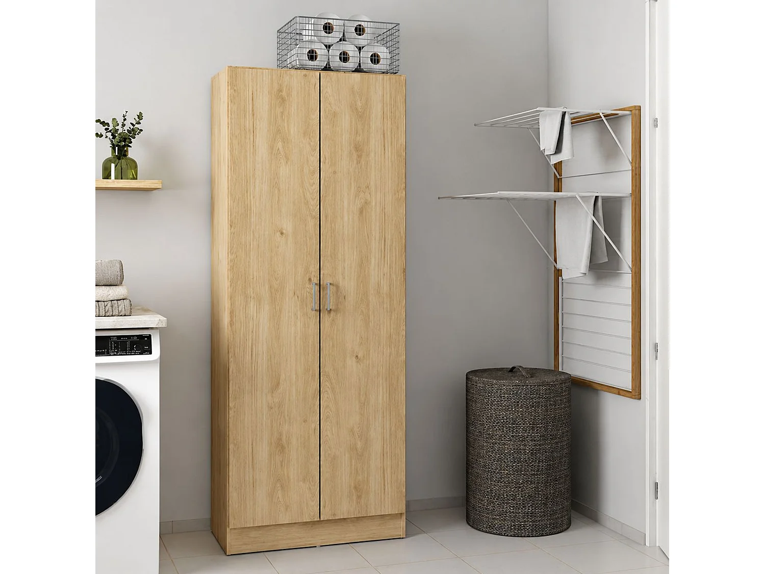 Armadio Multiuso 2 Ante Soresina, 3 Ripiani, 70x181h cm Marrone Rovere, 2 Ante, 5 Vani