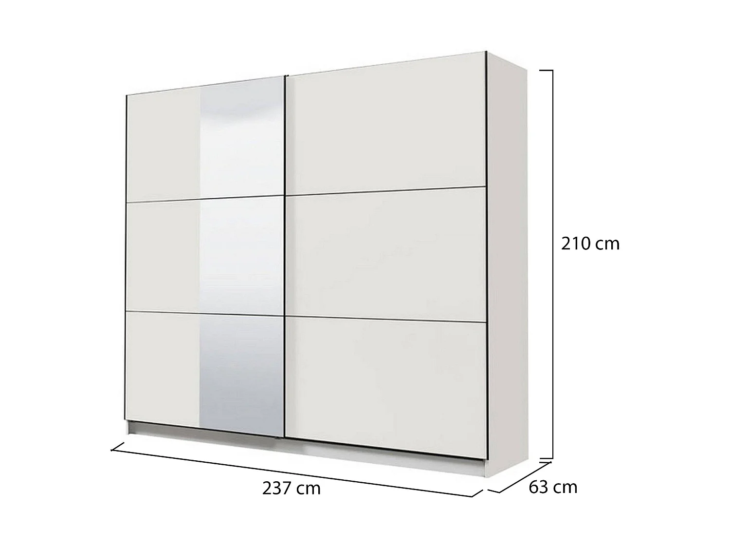 Guardaroba Grande Sorgono, Appendiabiti, 237x210h cm Bianco Opaco, Armadio Camera da Letto, 8 Ripiani, Apertura Scorrevole
