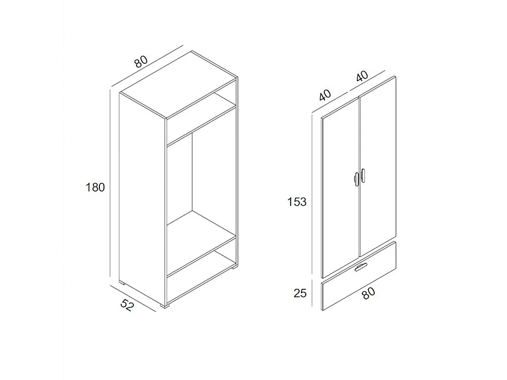 Armoire 2 Portes Centaurea, Porte-manteaux Made in Italy, 52x180h cm Blanc Chêne Strié, Chambre à Coucher