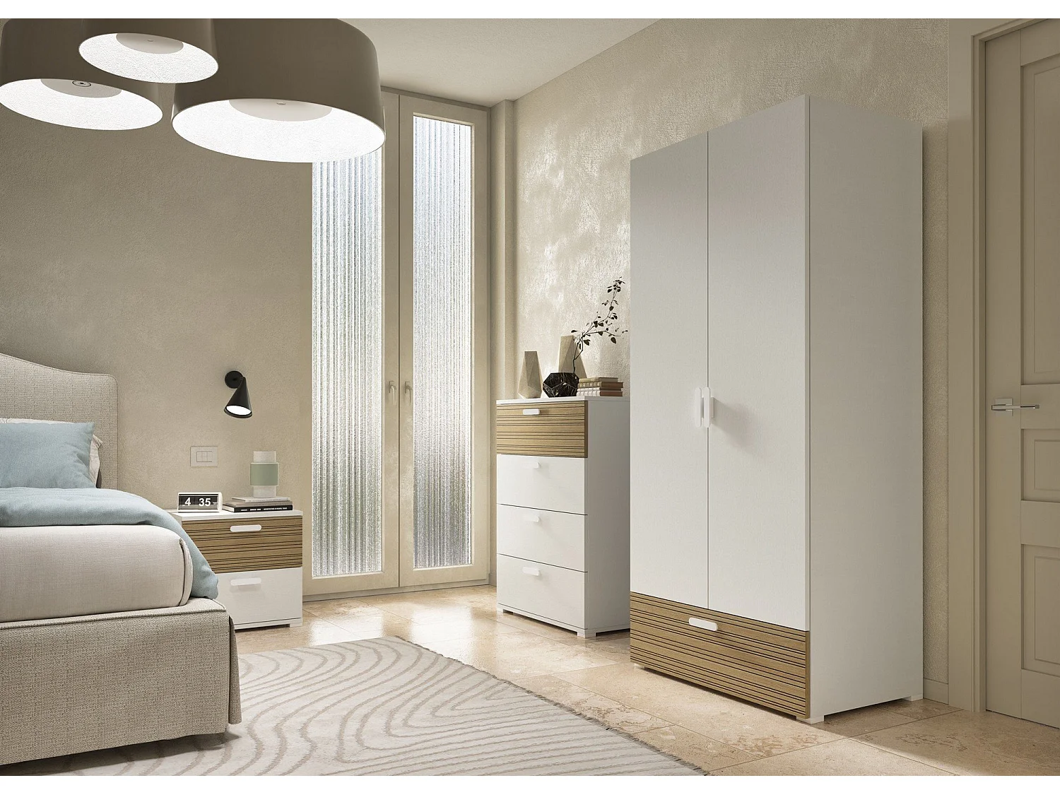 Armoire 2 Portes Centaurea, Porte-manteaux Made in Italy, 52x180h cm Blanc Chêne Strié, Chambre à Coucher