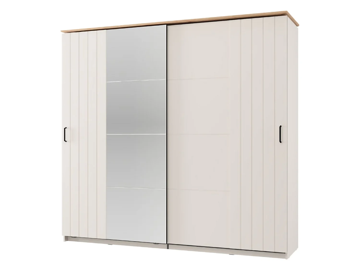 Schrank 2 Türen Aurovi, 2 Einlegeböden, 220x205h cm Cremeweiß, Schlafzimmerkleiderschrank, Kleiderstange, Schiebetür