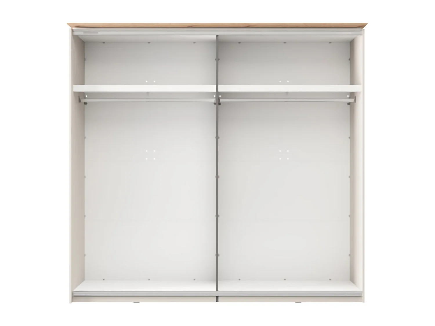 Schrank 2 Türen Aurovi, 2 Einlegeböden, 220x205h cm Cremeweiß, Schlafzimmerkleiderschrank, Kleiderstange, Schiebetür
