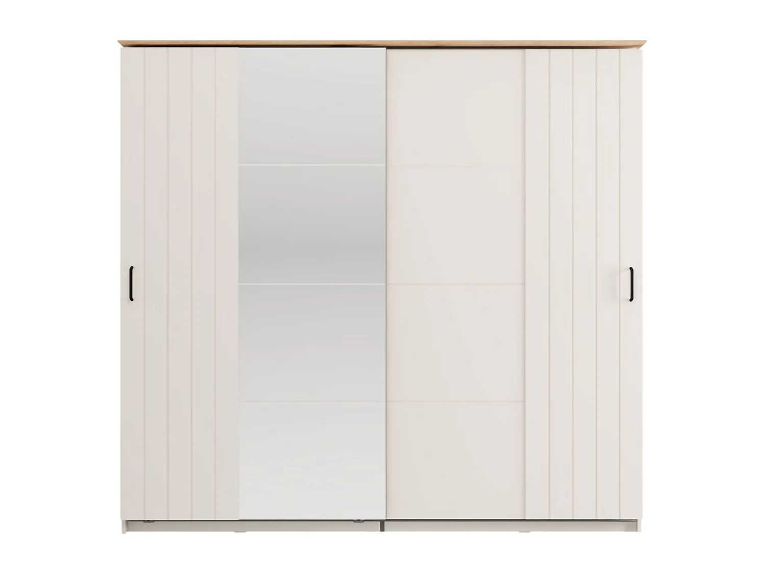Schrank 2 Türen Aurovi, 2 Einlegeböden, 220x205h cm Cremeweiß, Schlafzimmerkleiderschrank, Kleiderstange, Schiebetür