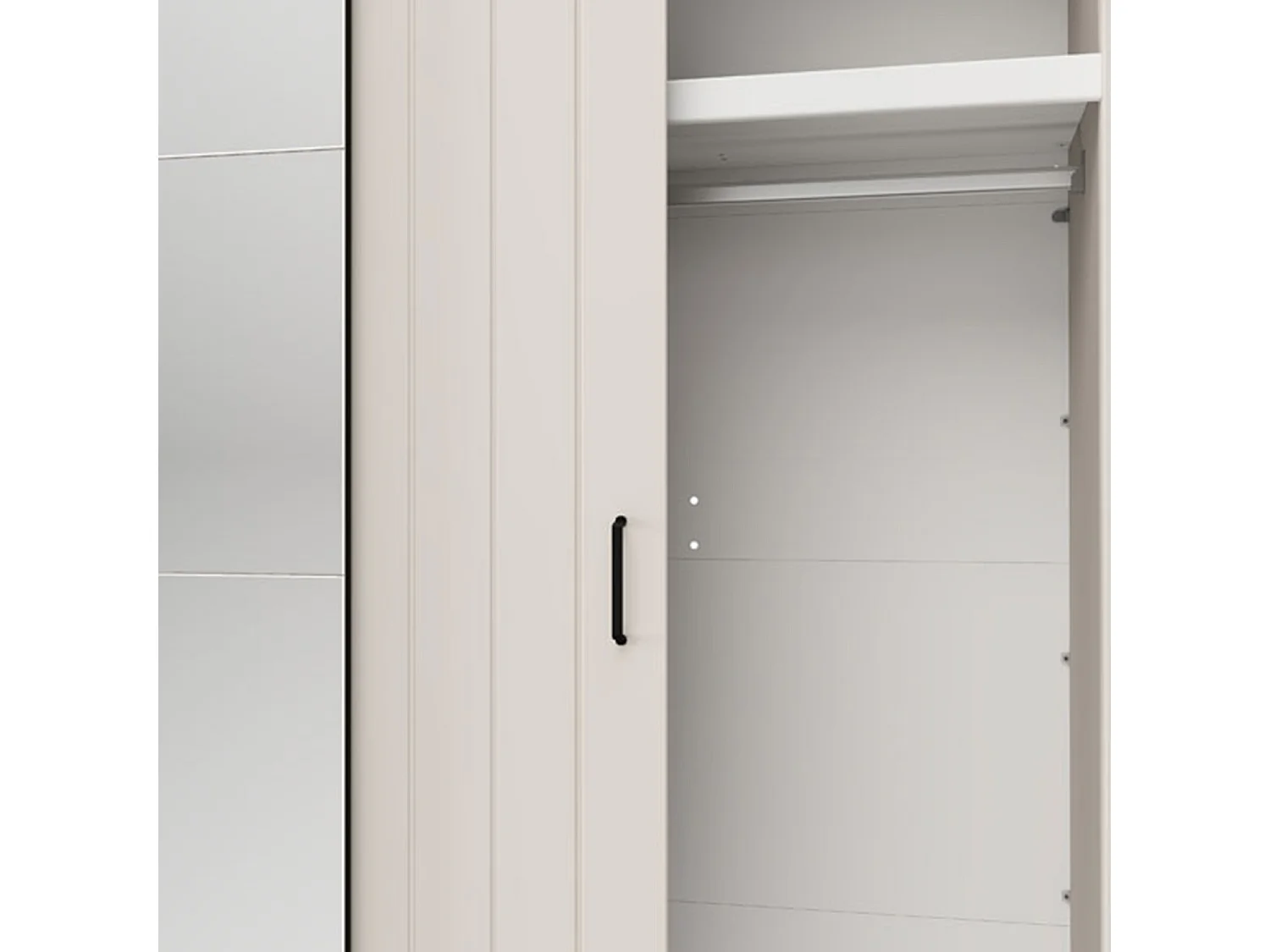Schrank 2 Türen Aurovi, 2 Einlegeböden, 220x205h cm Cremeweiß, Schlafzimmerkleiderschrank, Kleiderstange, Schiebetür