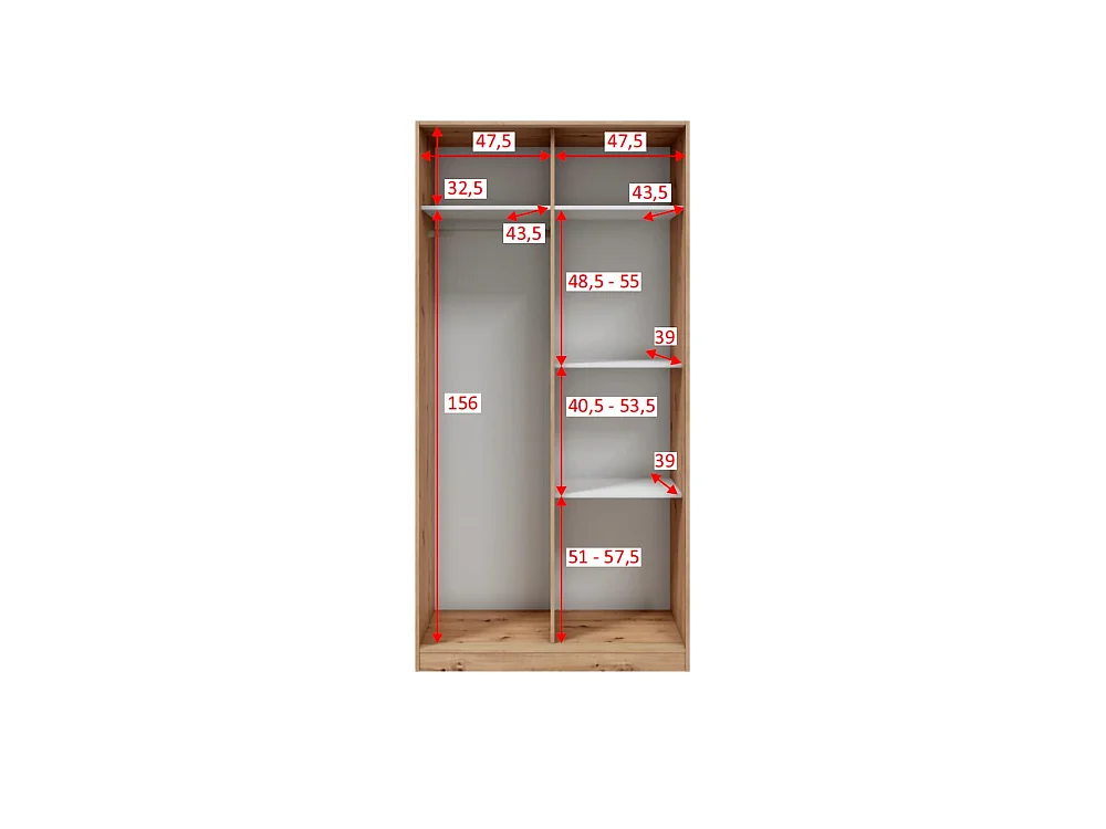 Kledingkast 2 Deurs Orgosolo, 4 Planken, 100x200h cm Bruin Eiken Knopen, Slaapkamer Kast, Kledingroede, Schuifdeur