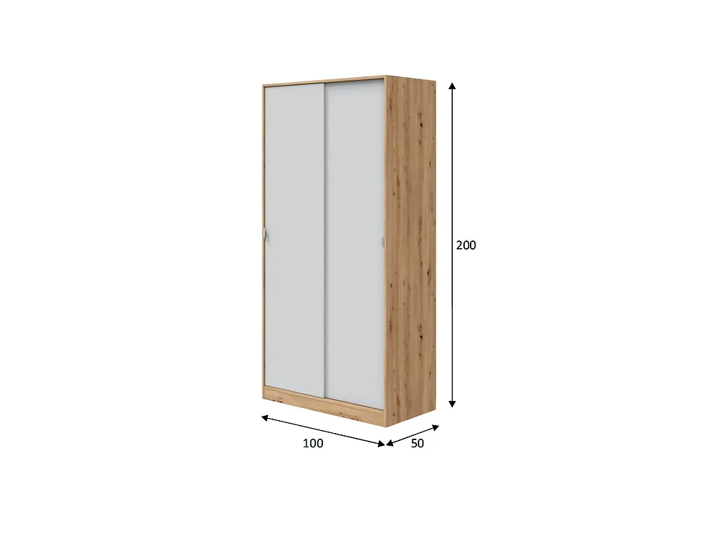 Kledingkast 2 Deurs Orgosolo, 4 Planken, 100x200h cm Bruin Eiken Knopen, Slaapkamer Kast, Kledingroede, Schuifdeur
