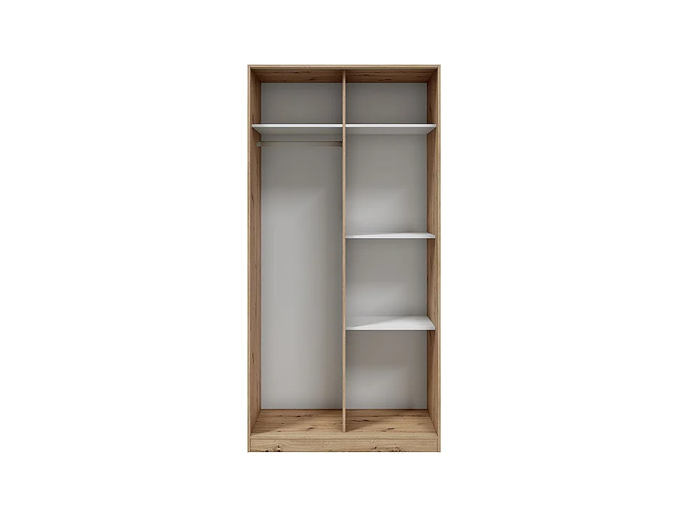 Kledingkast 2 Deurs Orgosolo, 4 Planken, 100x200h cm Bruin Eiken Knopen, Slaapkamer Kast, Kledingroede, Schuifdeur