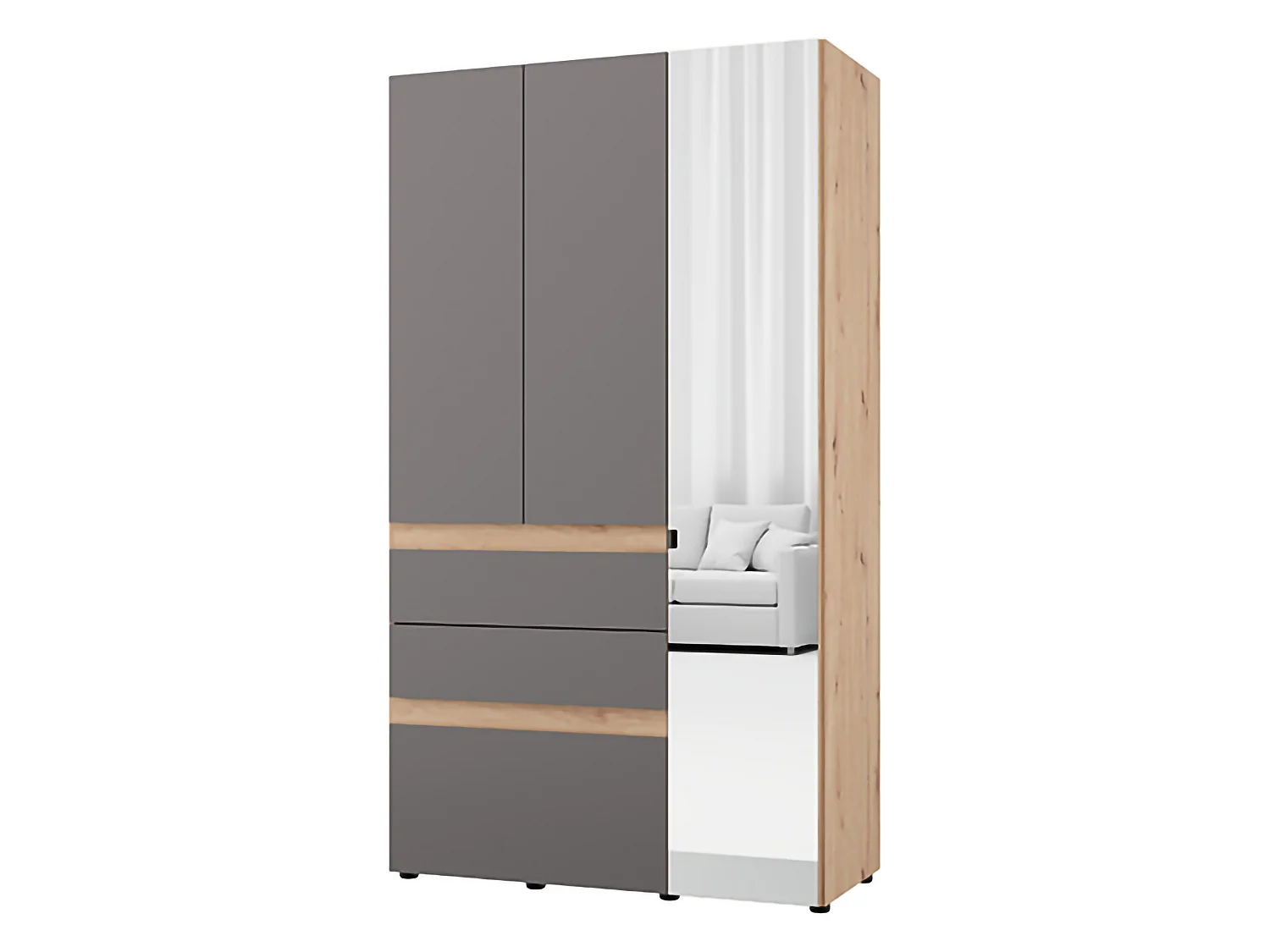 Guardaroba 3 Ante Zuccare, Appendiabiti, 117x52 cm Nero Antracite, Armadio Camera da Letto, 3 Cassetti, 4 Ripiani