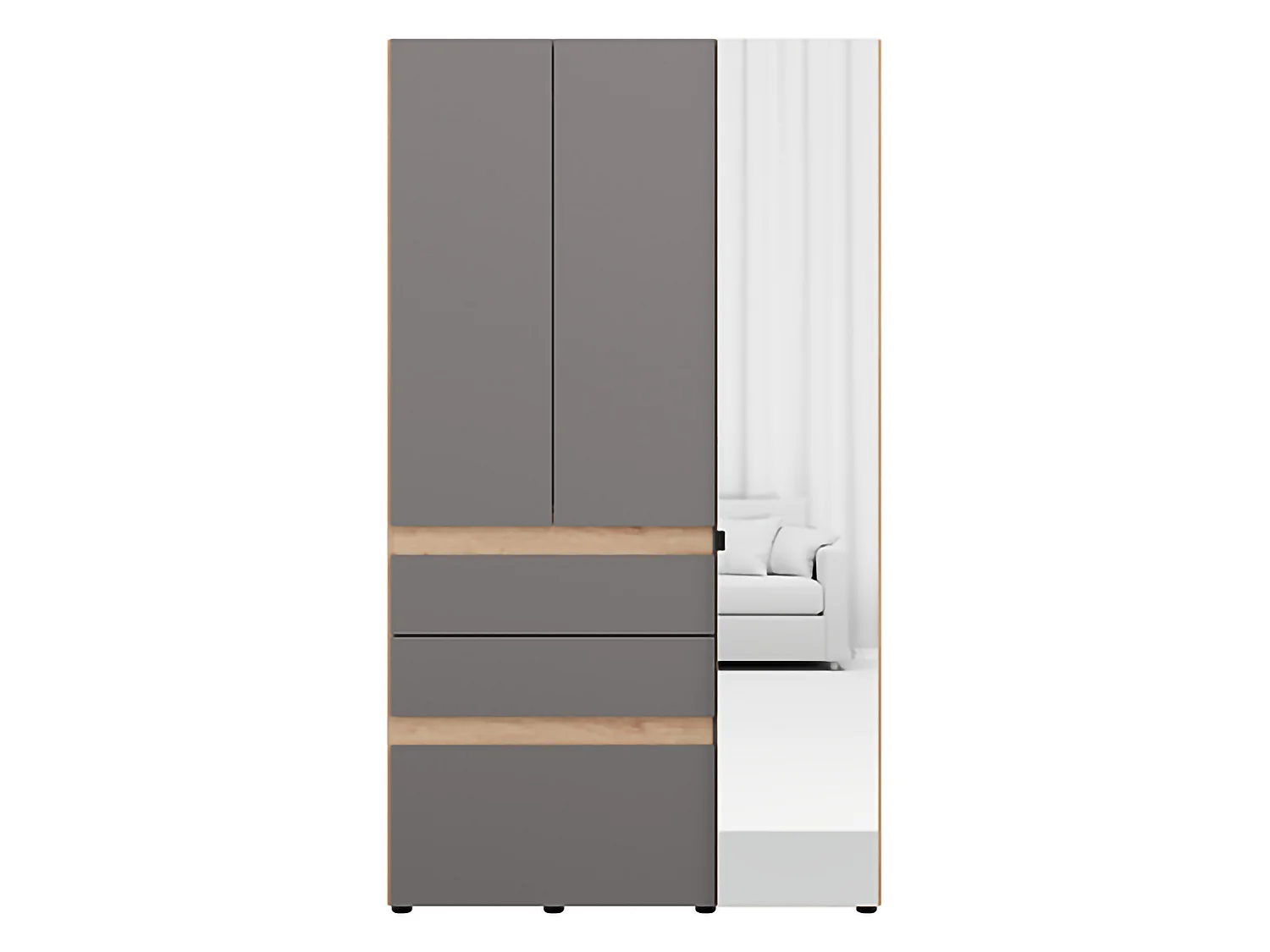 Guardaroba 3 Ante Zuccare, Appendiabiti, 117x52 cm Nero Antracite, Armadio Camera da Letto, 3 Cassetti, 4 Ripiani
