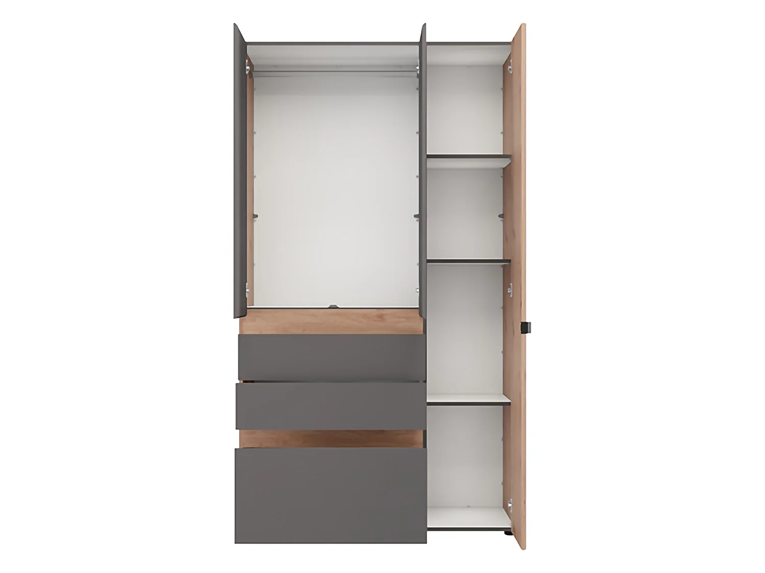 Guardaroba 3 Ante Zuccare, Appendiabiti, 117x52 cm Nero Antracite, Armadio Camera da Letto, 3 Cassetti, 4 Ripiani