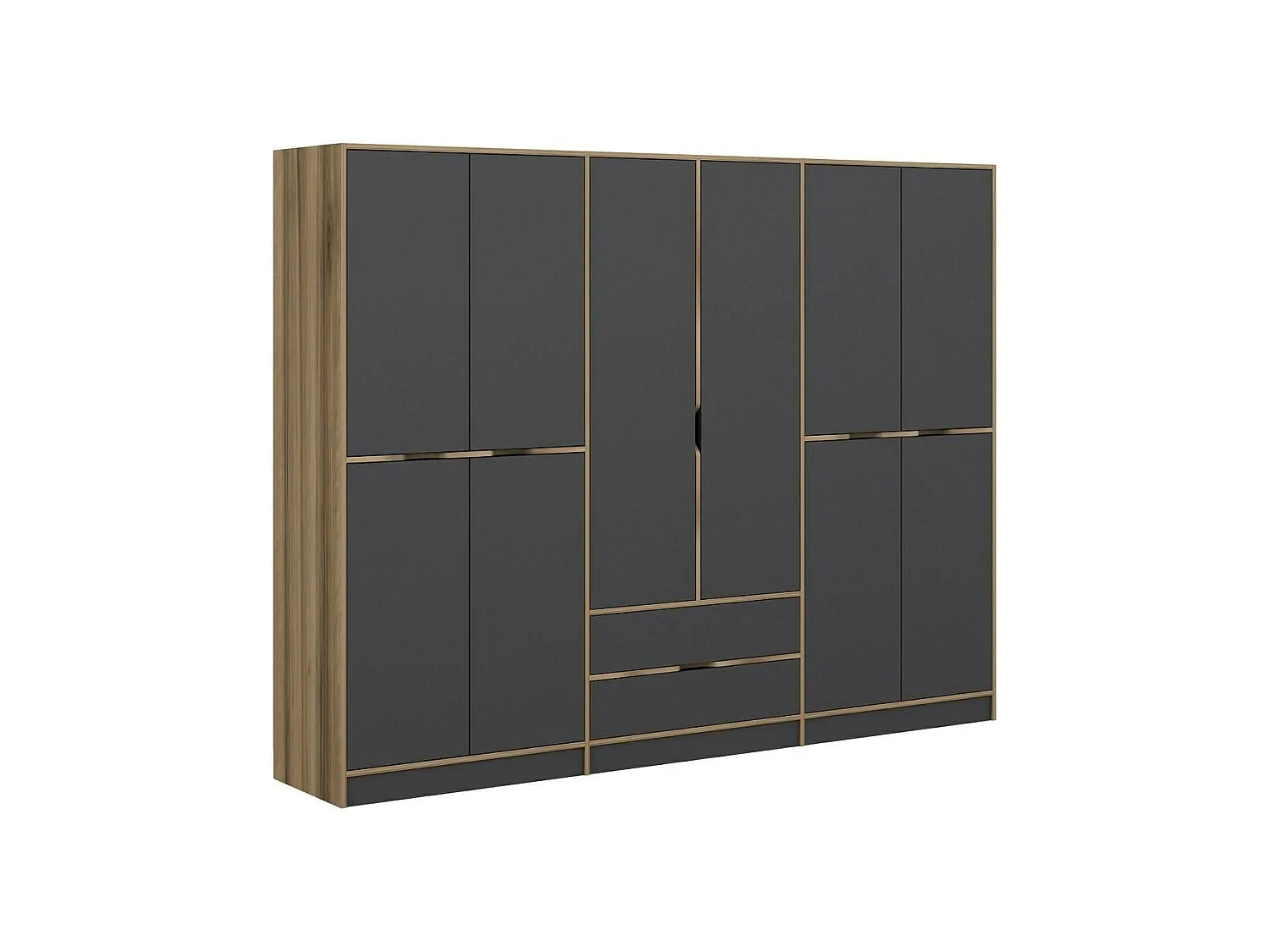 Guardaroba Grande Gaspard, 5 Ripiani, 277x208h cm Nero e Marrone noce\ Antracite, Armadio Camera da Letto, Appendiabiti, 2 Cassetti