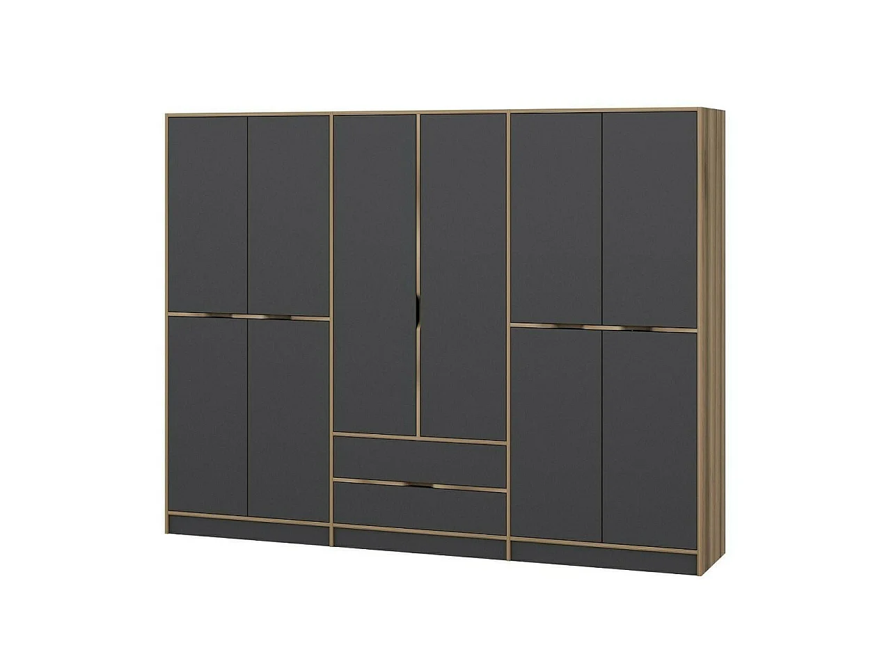 Guardaroba Grande Gaspard, 5 Ripiani, 277x208h cm Nero e Marrone noce\ Antracite, Armadio Camera da Letto, Appendiabiti, 2 Cassetti