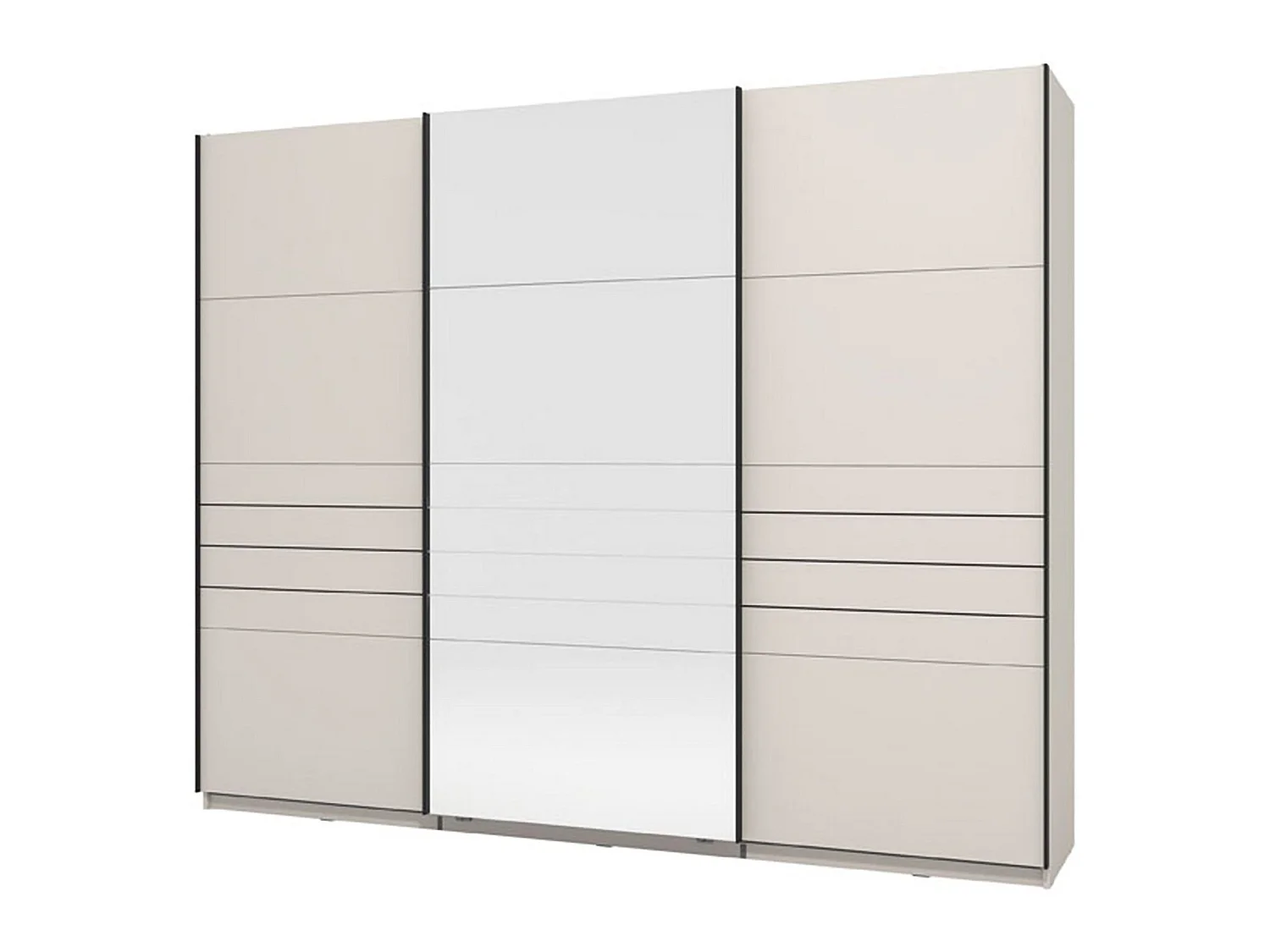 Großer Tures Kleiderschrank, Garderobe, 267x217h cm, Cremeweiß, Schlafzimmer-Schrank, 3 Regale, Schiebetür