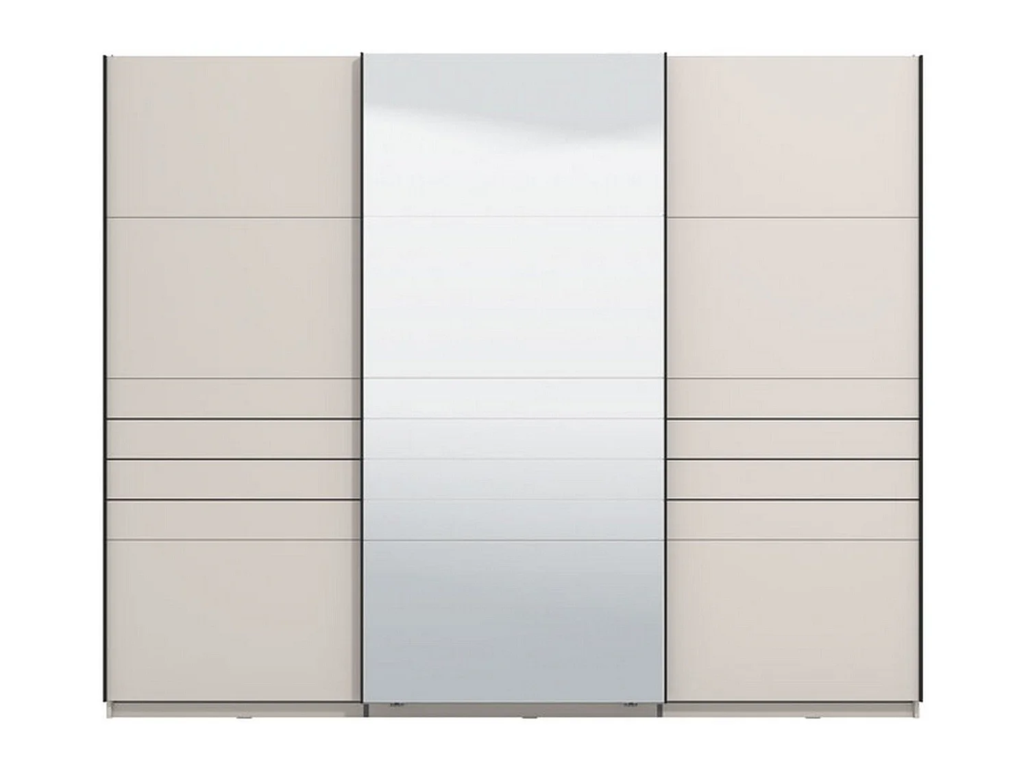 Großer Tures Kleiderschrank, Garderobe, 267x217h cm, Cremeweiß, Schlafzimmer-Schrank, 3 Regale, Schiebetür