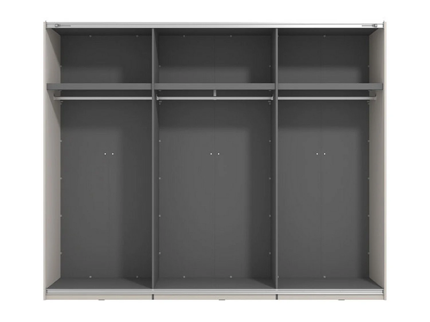 Großer Tures Kleiderschrank, Garderobe, 267x217h cm, Cremeweiß, Schlafzimmer-Schrank, 3 Regale, Schiebetür