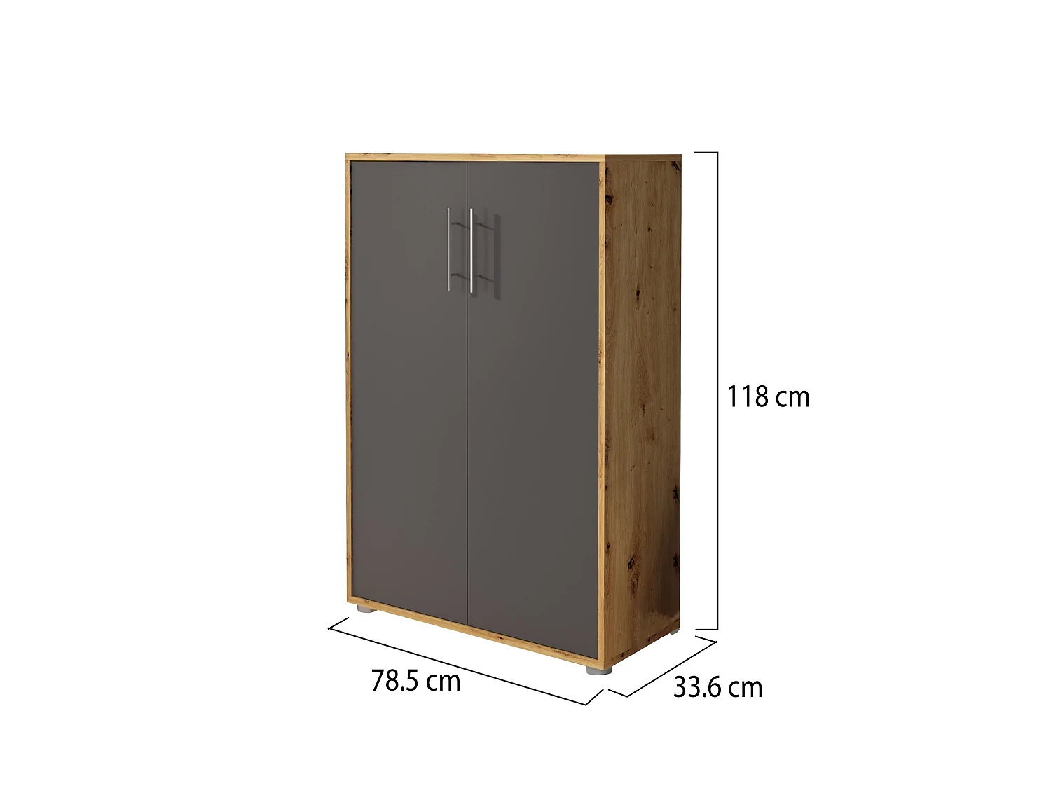 Armoire polyfonctionnelle 2 portes Parabita, 4 étagères, 79x118h cm Chêne brun, 2 portes, 5 compartiments