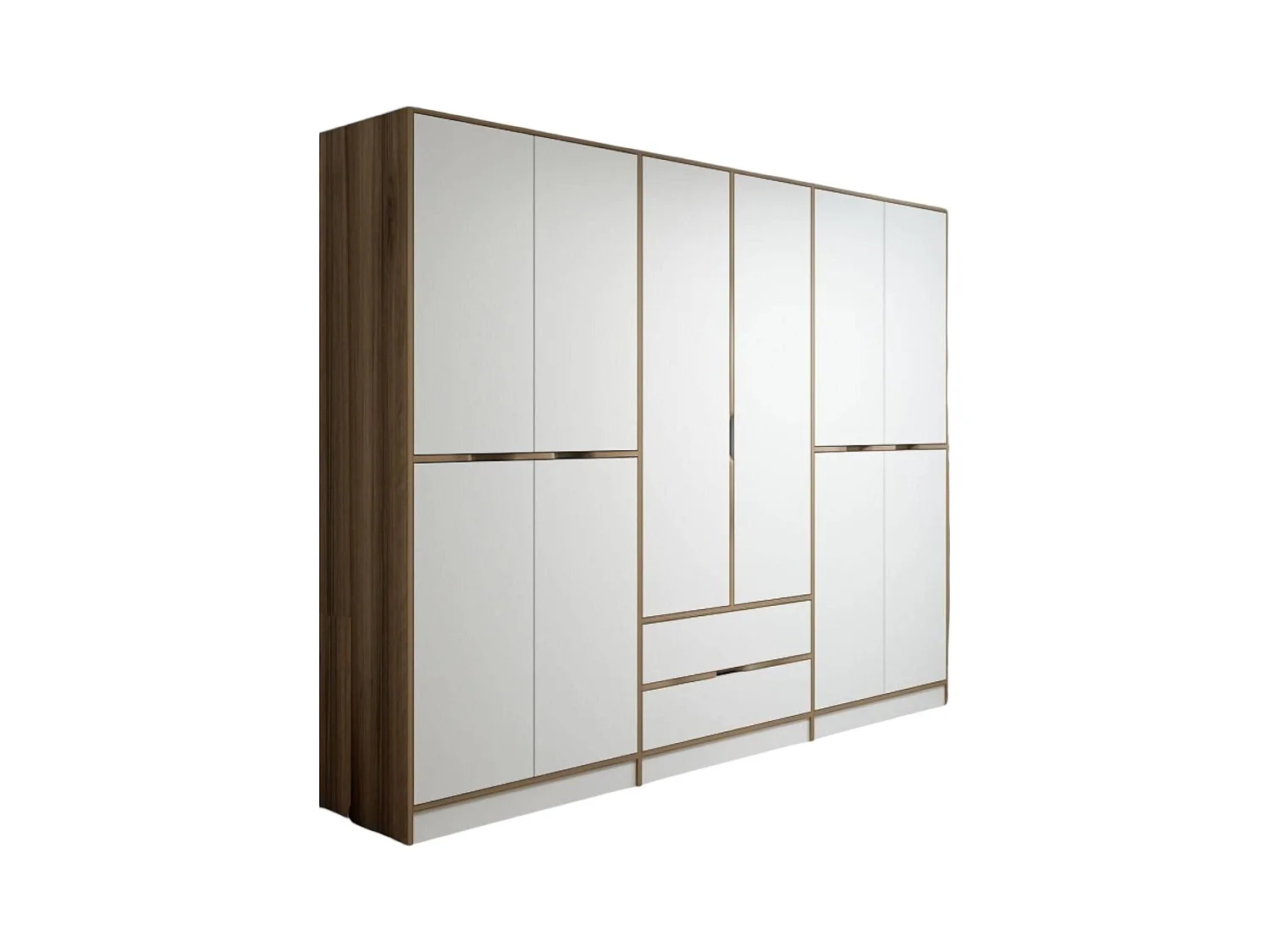 Guardaroba Grande Gaspard, 5 Ripiani, 277x208h cm Bianco e Marrone noce\, Armadio Camera da Letto, Appendiabiti, 2 Cassetti