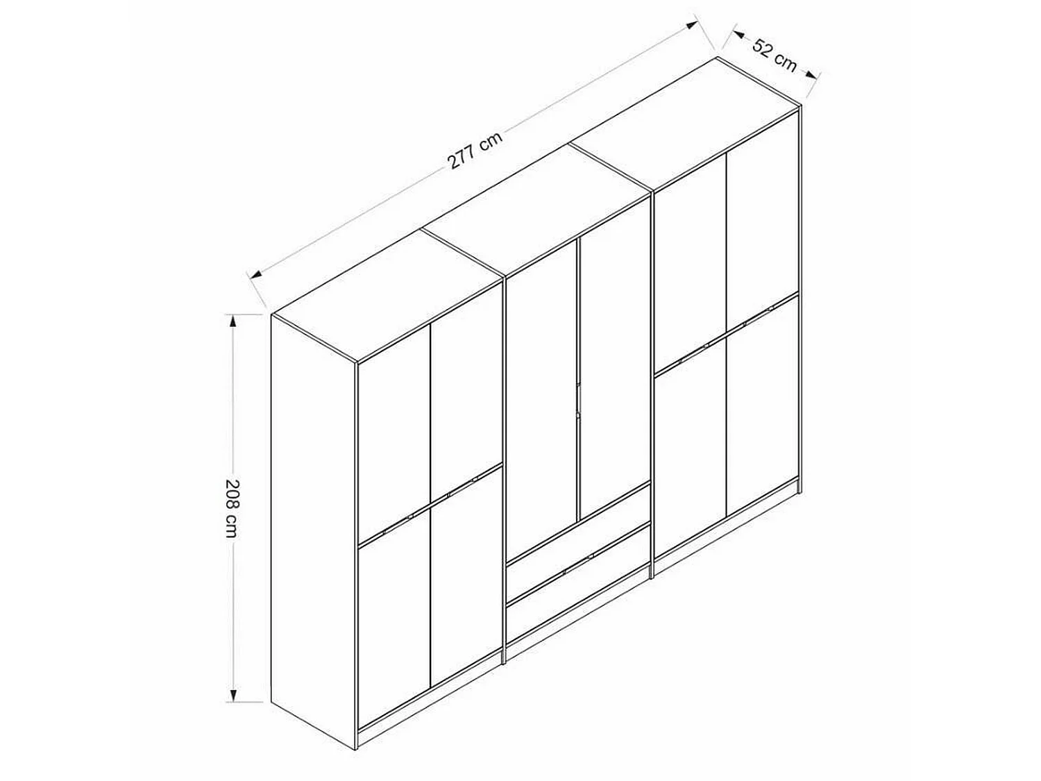 Guardaroba Grande Gaspard, 5 Ripiani, 277x208h cm Bianco e Marrone noce\, Armadio Camera da Letto, Appendiabiti, 2 Cassetti