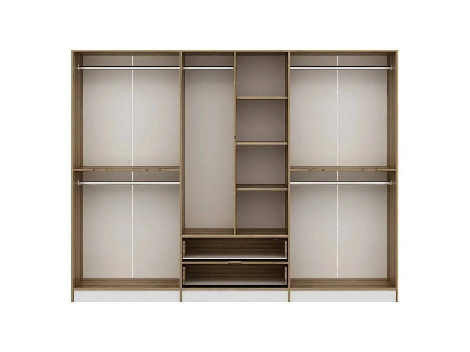 Guardaroba Grande Gaspard, 5 Ripiani, 277x208h cm Bianco e Marrone noce\, Armadio Camera da Letto, Appendiabiti, 2 Cassetti