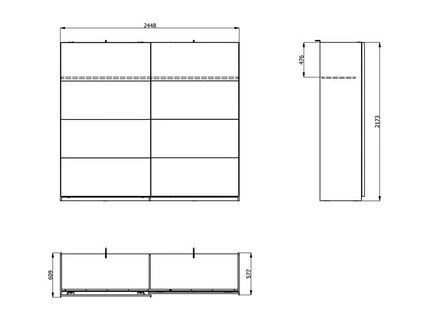 Großer Salemi Kleiderschrank, 2 Regale, 245x218h cm Cremeweiß, Schlafzimmerschrank, Kleiderstange, 2 Türen