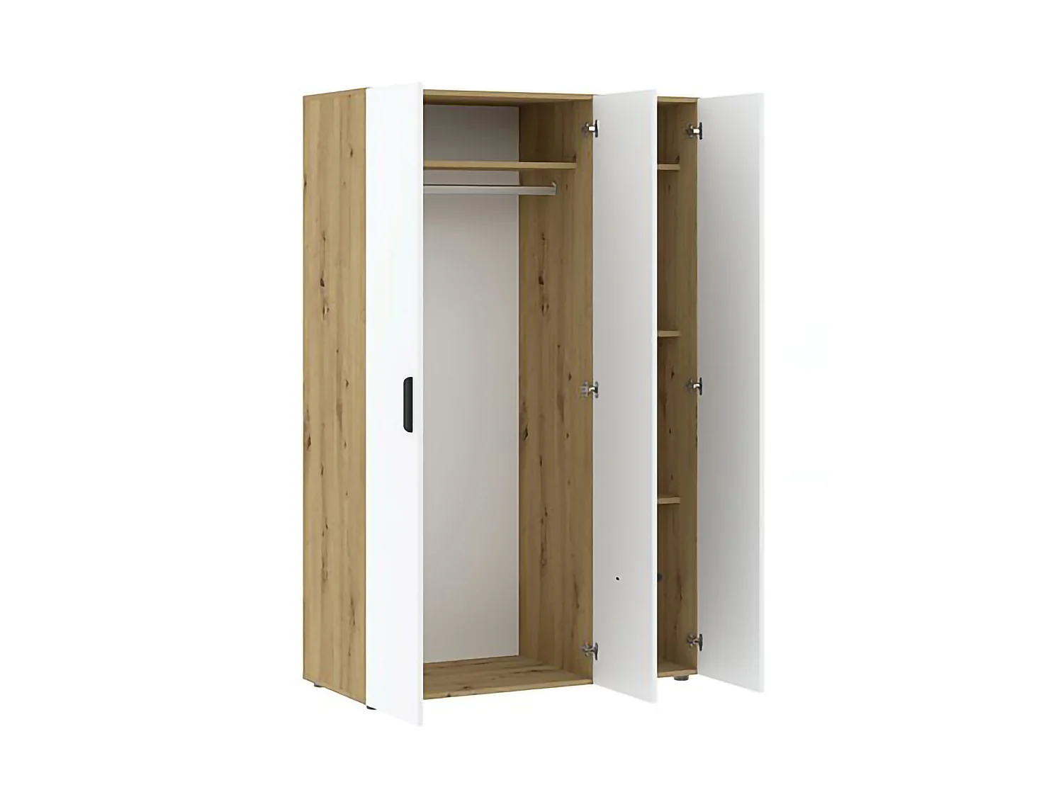 Armoire 3 Portes Randazzo, Penderie, 111x52 cm Chêne Brun Noeuds, Armoire Chambre, 4 Tiroirs, 4 Étagères