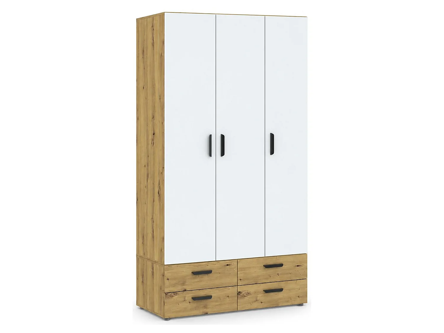 Armoire 3 Portes Randazzo, Penderie, 111x52 cm Chêne Brun Noeuds, Armoire Chambre, 4 Tiroirs, 4 Étagères