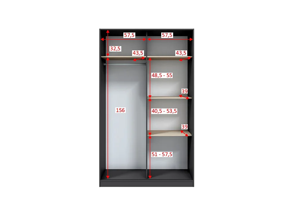 Armoire 2 Portes Fiora, 4 Étagères, 50x200h cm Gris Anthracite, Armoire Chambre