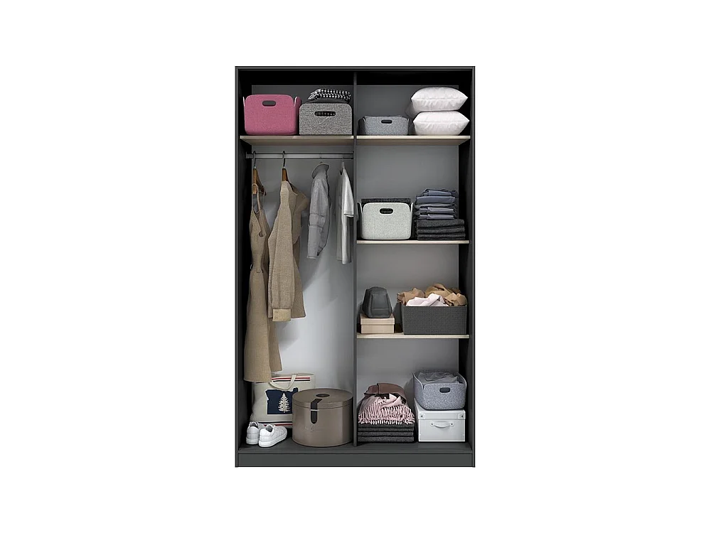 Armoire 2 Portes Fiora, 4 Étagères, 50x200h cm Gris Anthracite, Armoire Chambre