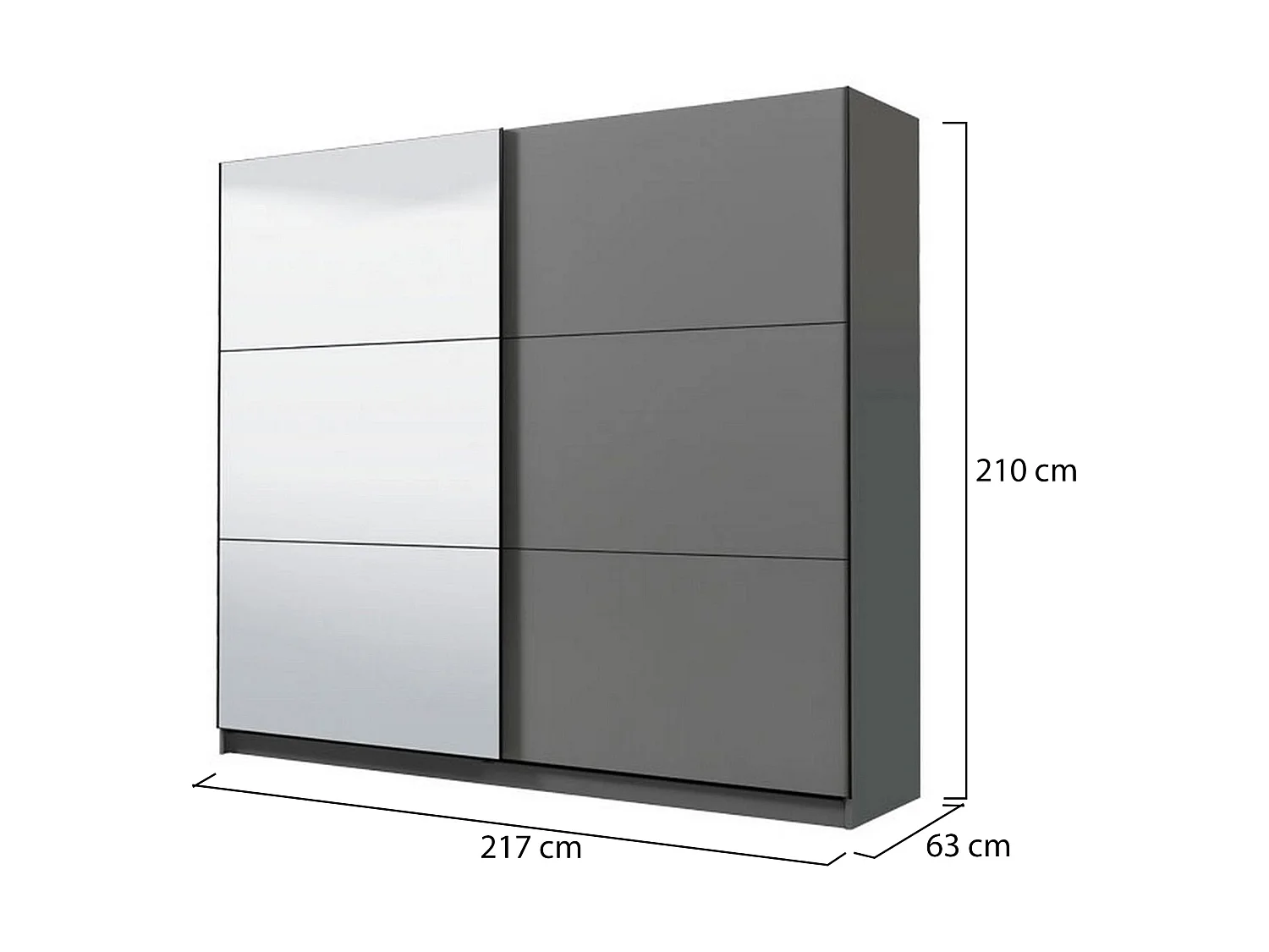 Guardaroba Grande Soncino, Appendiabiti, 217x210h cm Nero Antracite, Armadio Camera da Letto, 8 Ripiani, Apertura Scorrevole