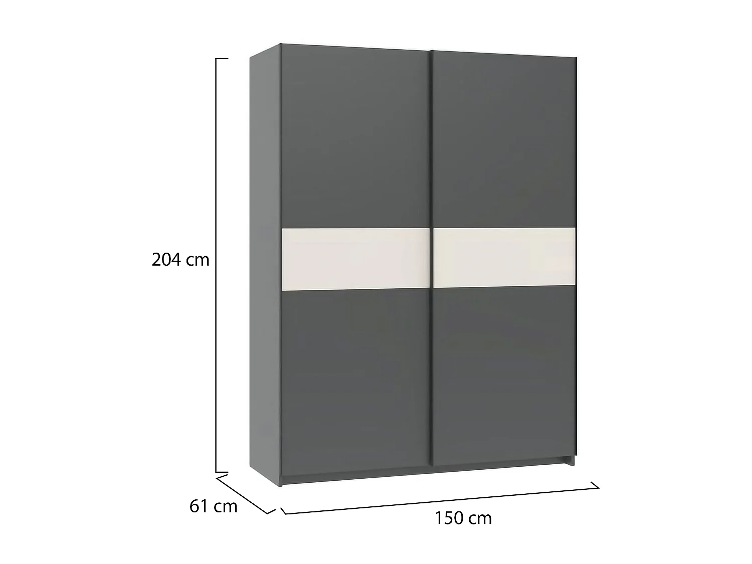 Guardaroba 2 Ante Manita, 2 Ripiani, 150x204h cm Nero Antracite, Armadio Camera da Letto, Appendiabiti, 2 Ante