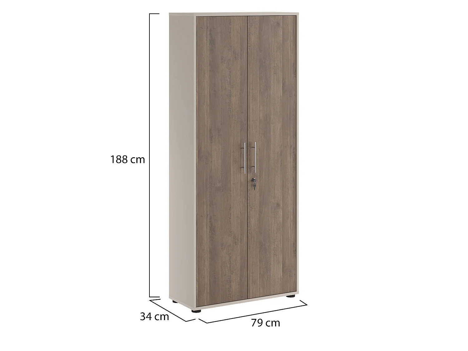 Armoire Polyvalente 2 Portes Saponara, 4 Étagères, 79x188h cm Beige, 2 Portes, 5 Compartiments