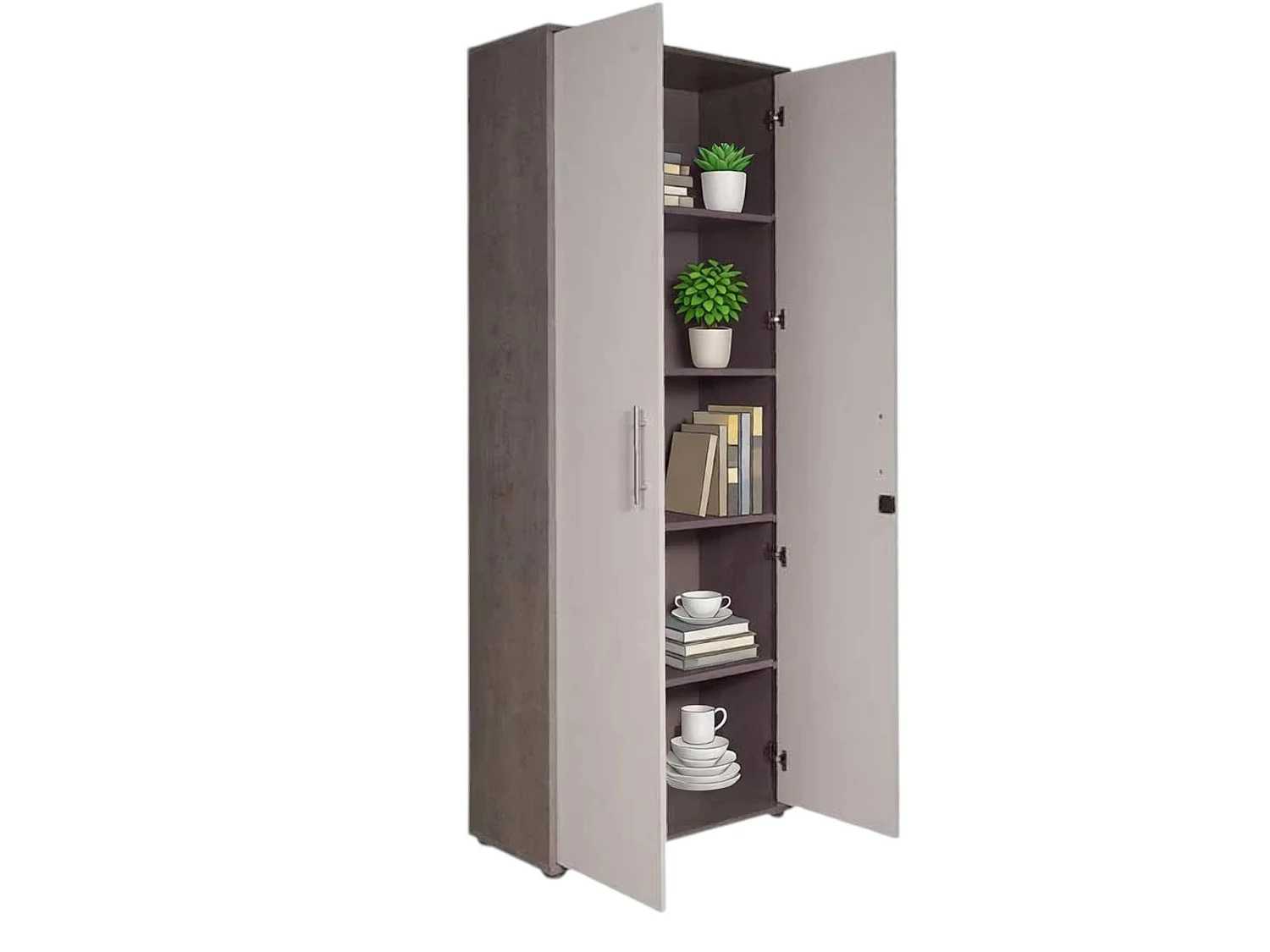 Armoire Polyvalente 2 Portes Dabildgaar, 4 Étagères, 188x33,6h cm Gris