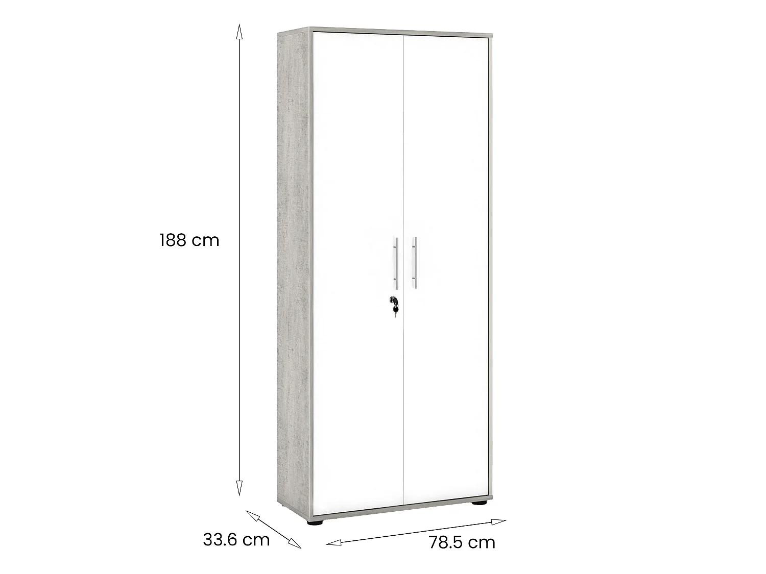 Armoire Polyvalente 2 Portes Dabildgaar, 4 Étagères, 188x33,6h cm Gris
