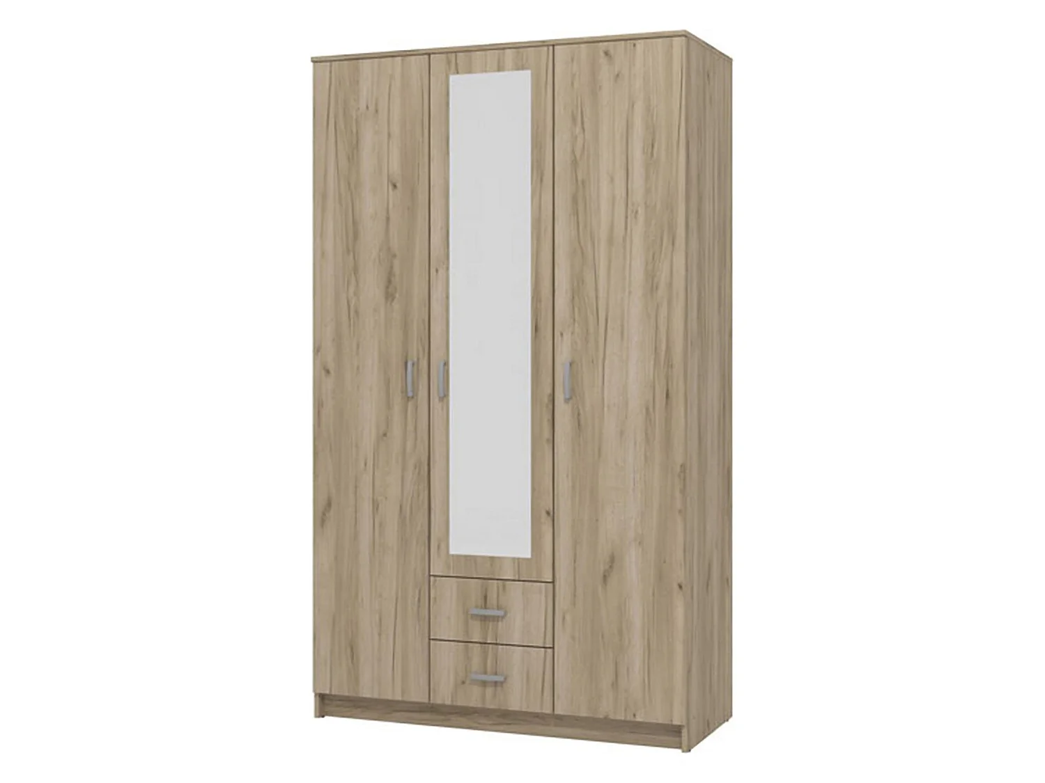 Armoire 3 Portes Crati, Porte-manteaux, 120x52 cm Chêne Marron, Armoire Chambre, 2 Tiroirs, 4 Étagères